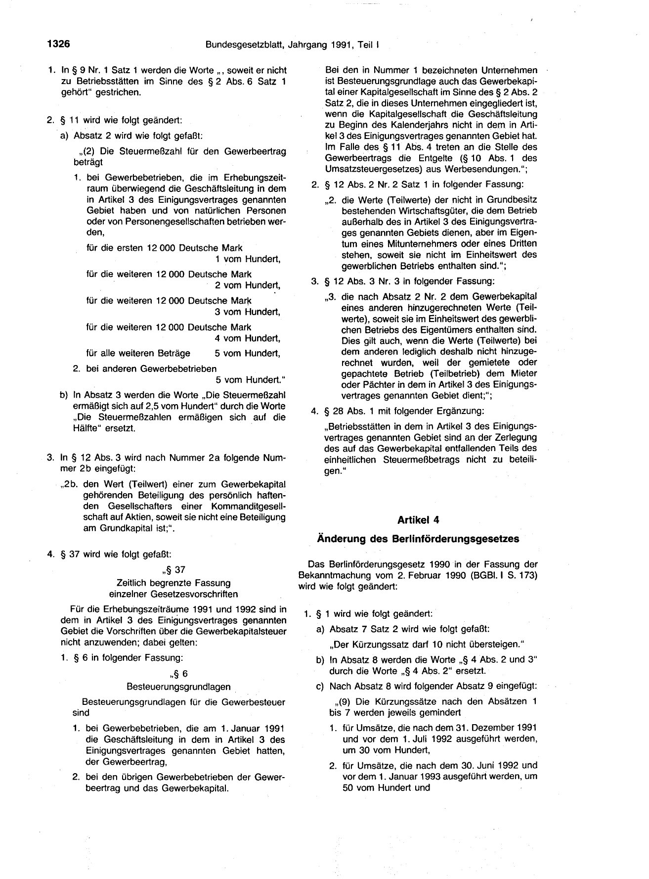 BGBl. 1991, Seite 1326 — Originalseite als Abbildung