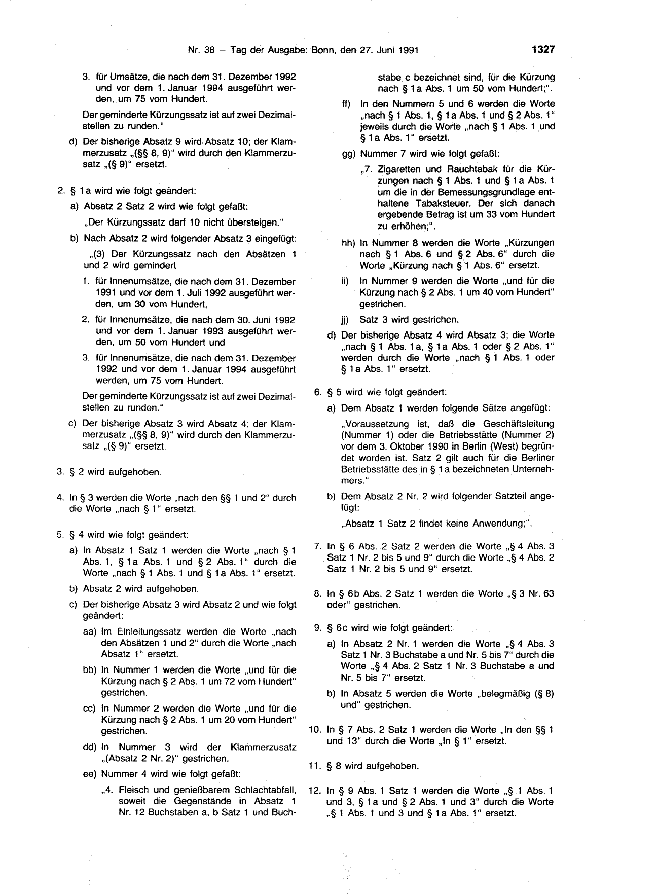 BGBl. 1991, Seite 1327 — Originalseite als Abbildung