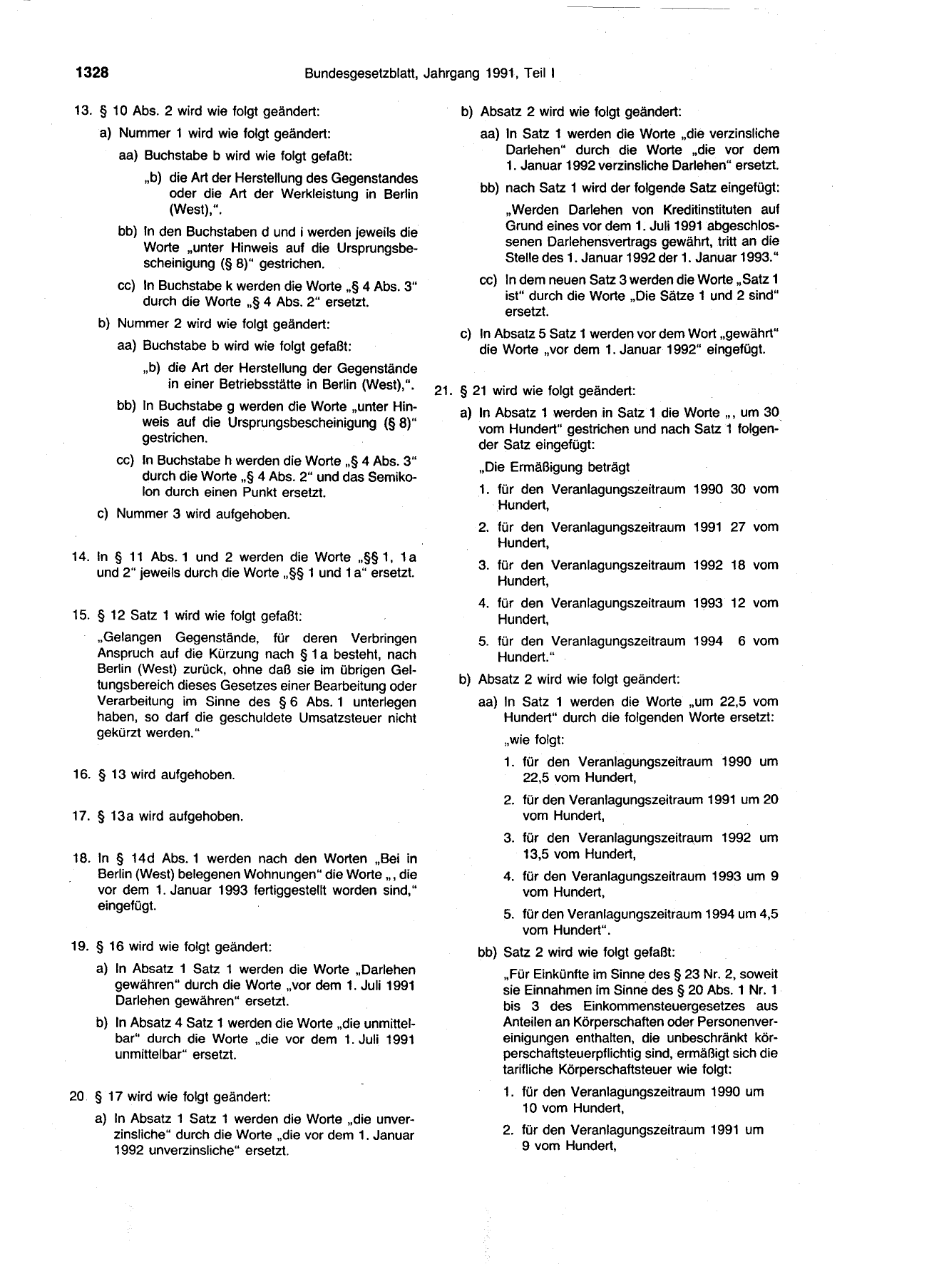 BGBl. 1991, Seite 1328 — Originalseite als Abbildung