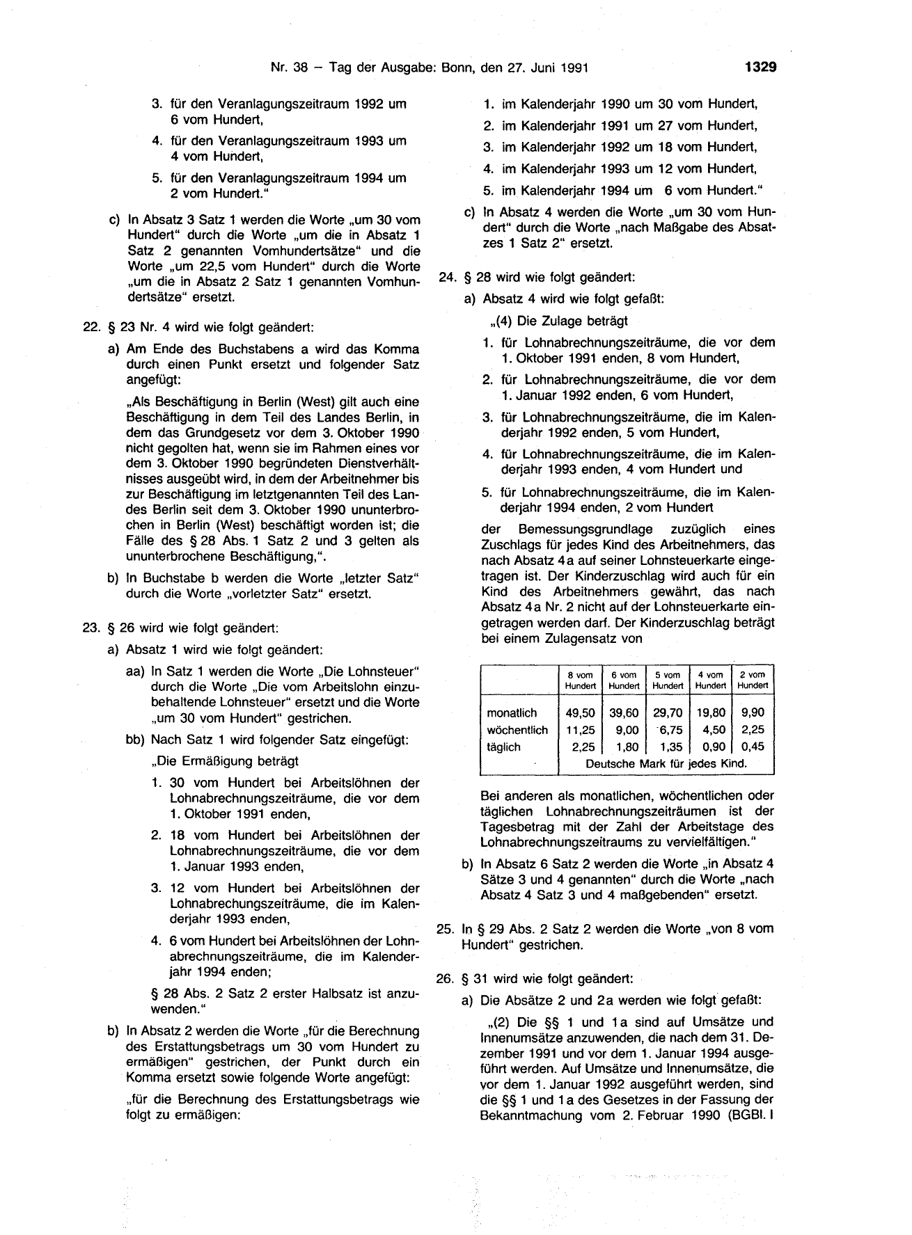 BGBl. 1991, Seite 1329 — Originalseite als Abbildung