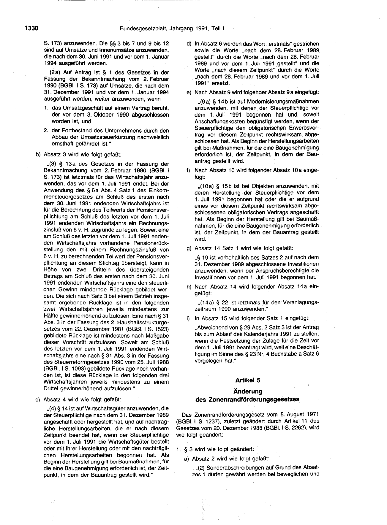 BGBl. 1991, Seite 1330 — Originalseite als Abbildung