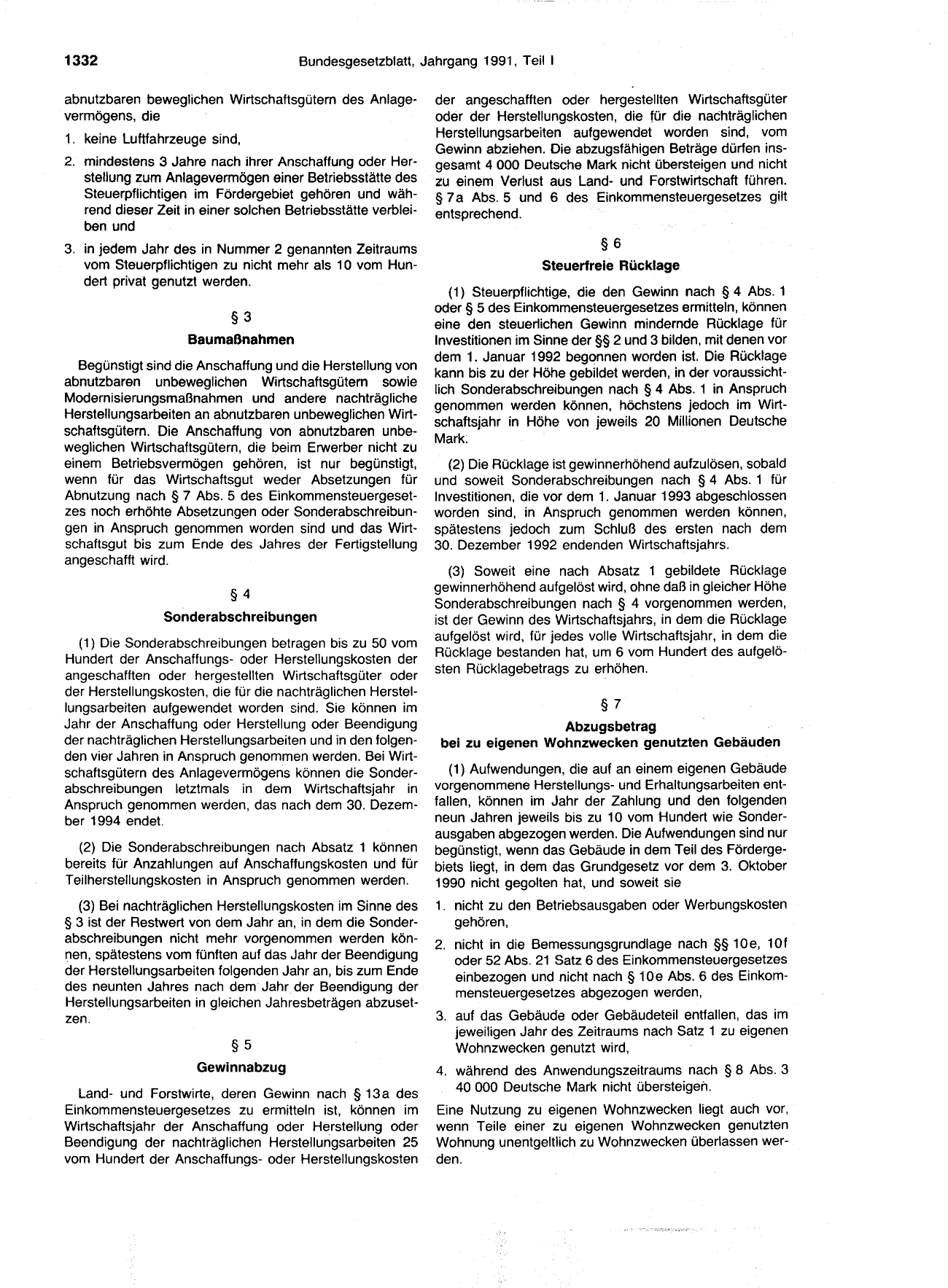 BGBl. 1991, Seite 1332 — Originalseite als Abbildung