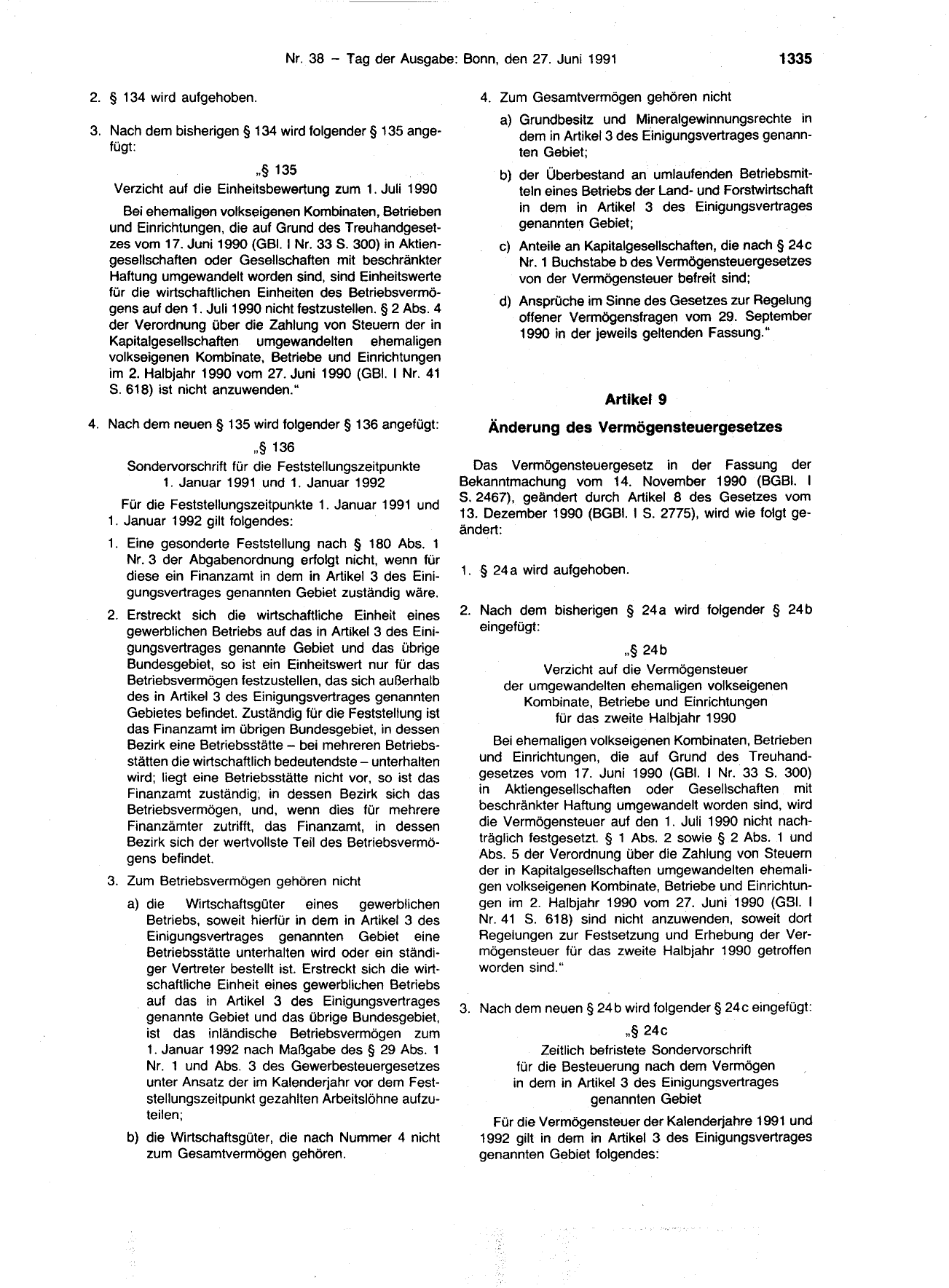 BGBl. 1991, Seite 1335 — Originalseite als Abbildung