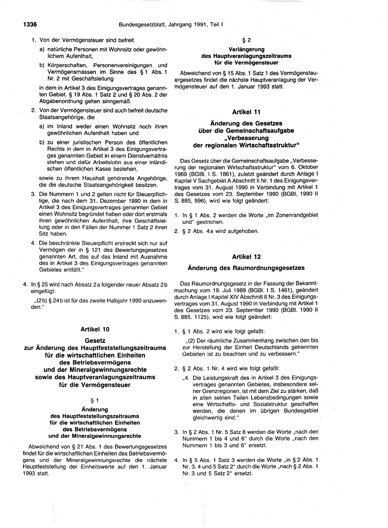 BGBl. 1991, Seite 1336 — Originalseite als Abbildung