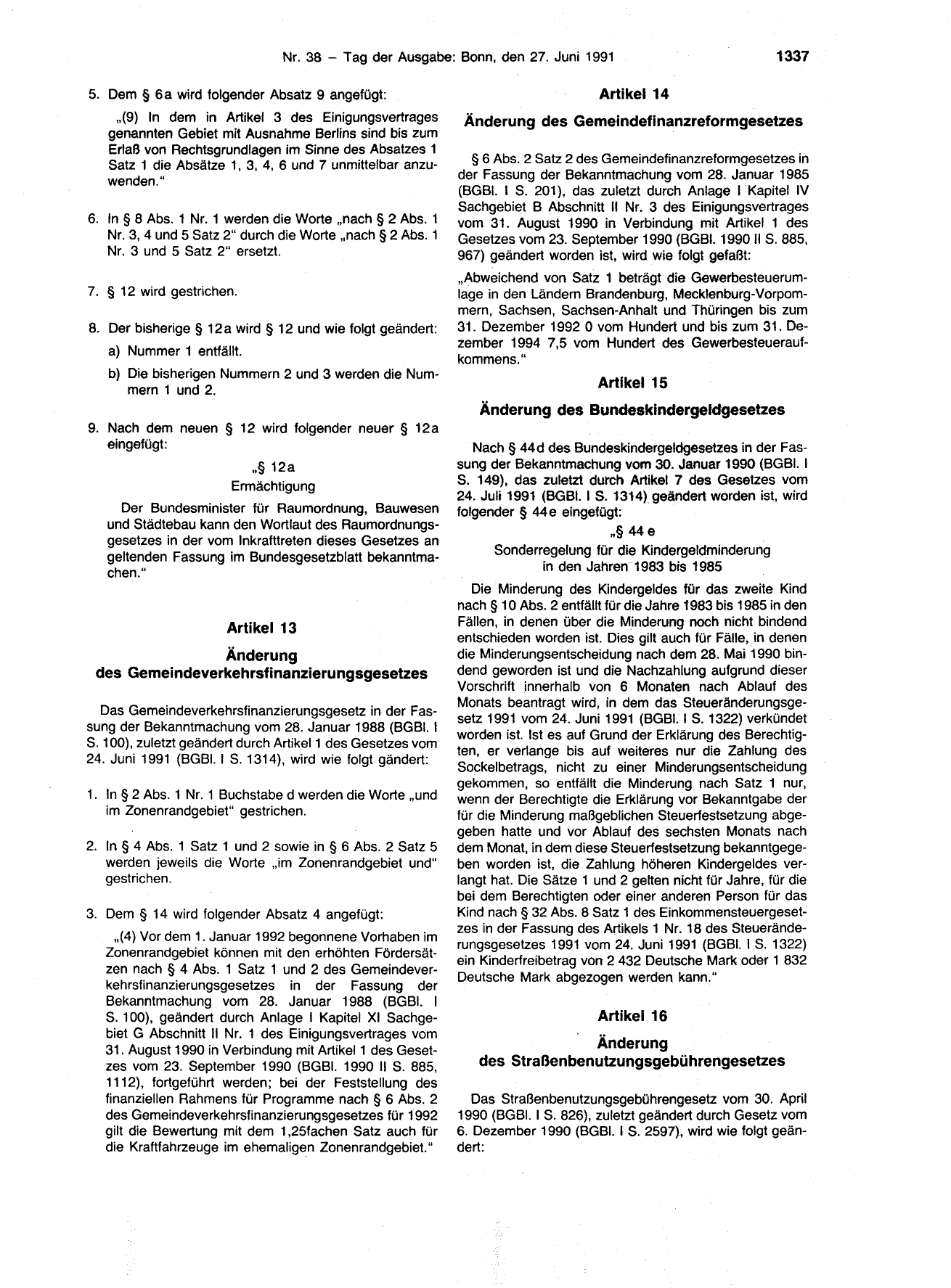BGBl. 1991, Seite 1337 — Originalseite als Abbildung