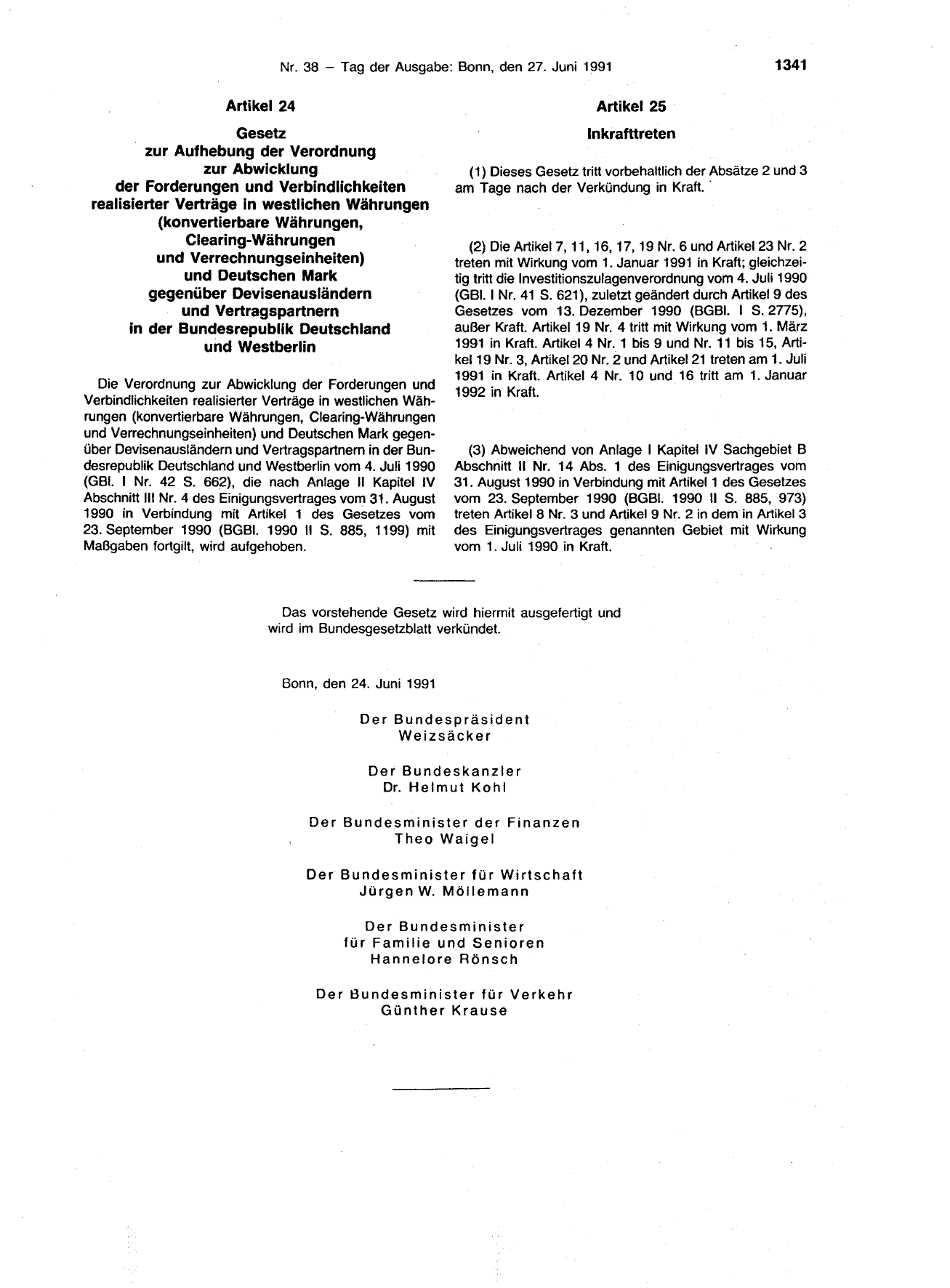 BGBl. 1991, Seite 1341 — Originalseite als Abbildung