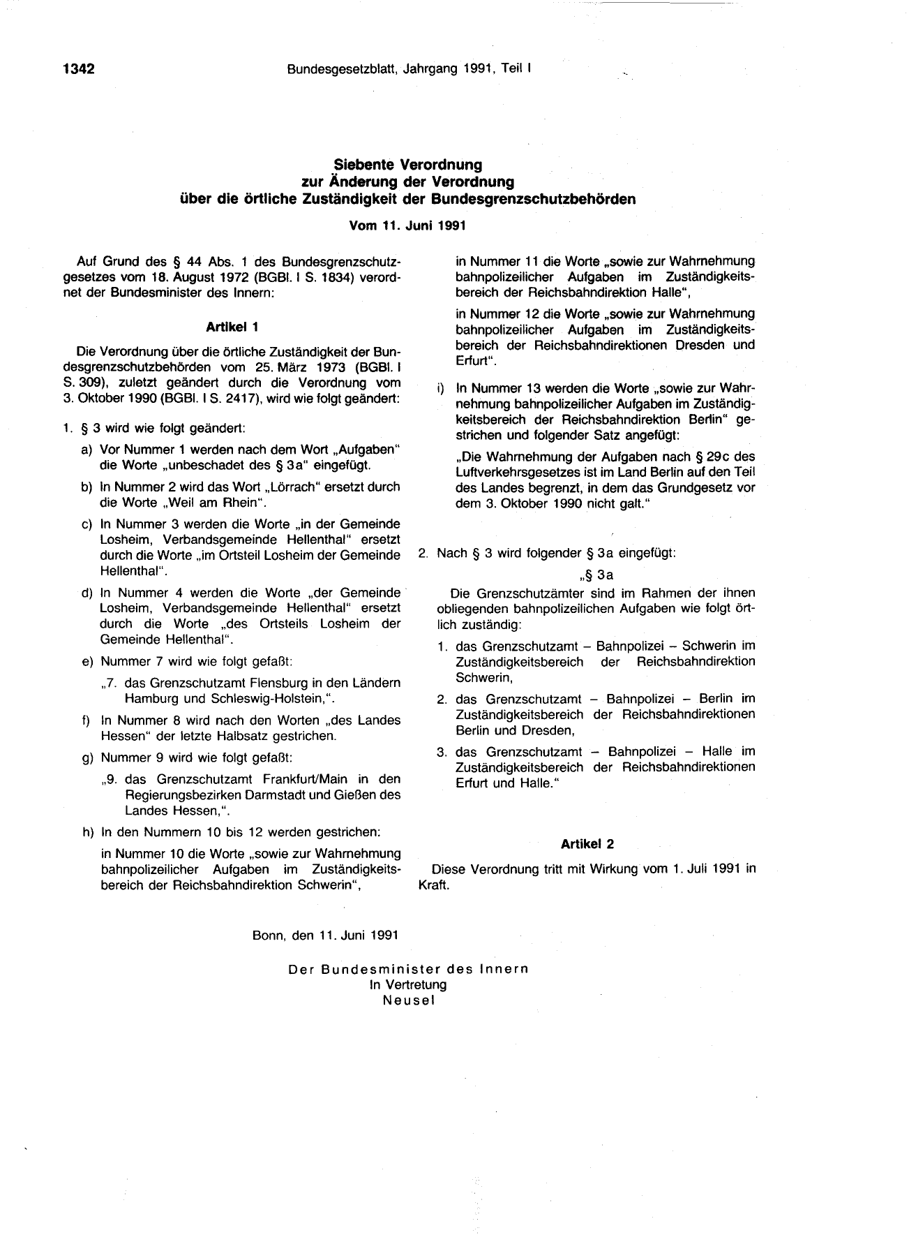 BGBl. 1991, Seite 1342 — Originalseite als Abbildung