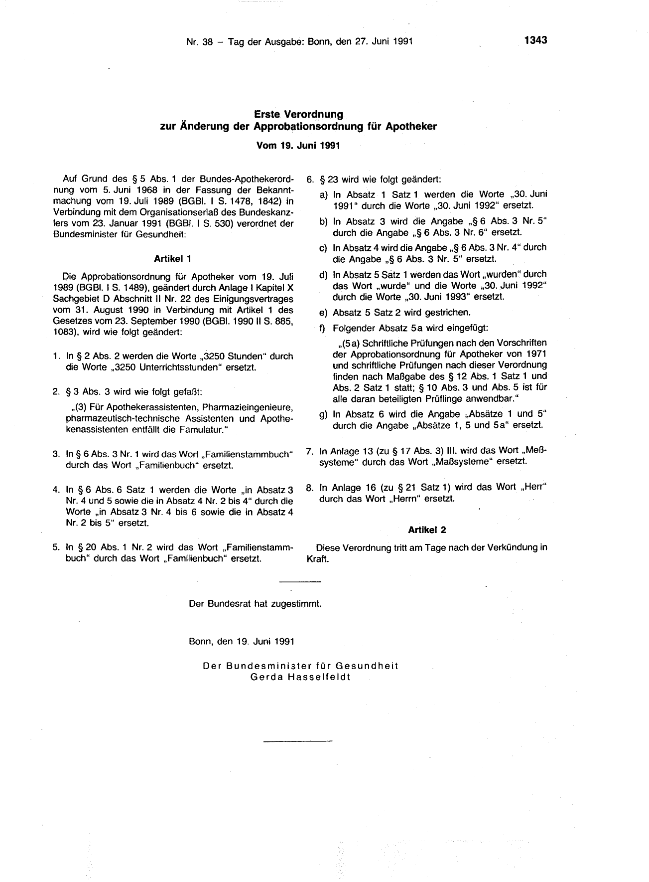 BGBl. 1991, Seite 1343 — Originalseite als Abbildung