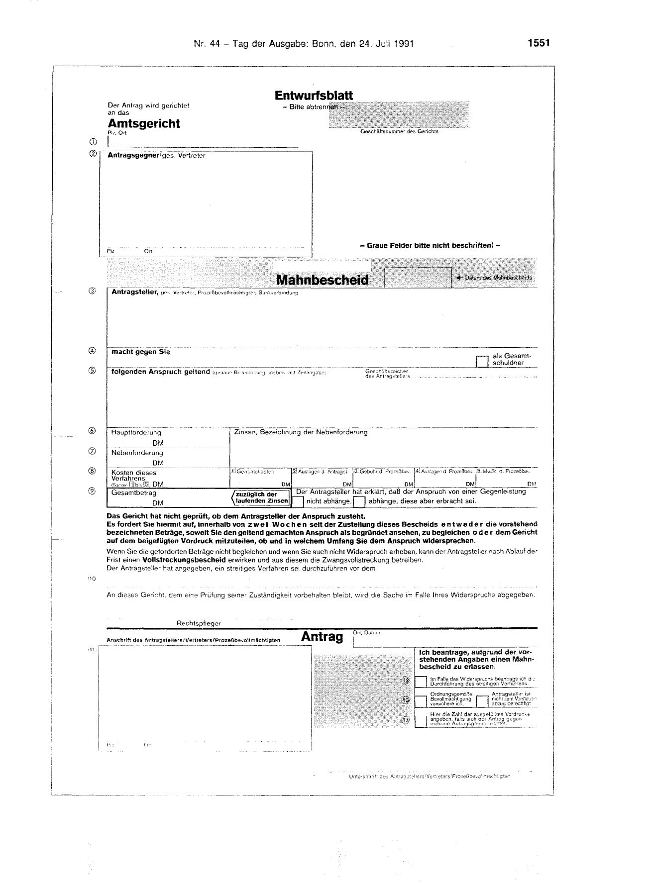 BGBl. 1991, Seite 1551 — Originalseite als Abbildung