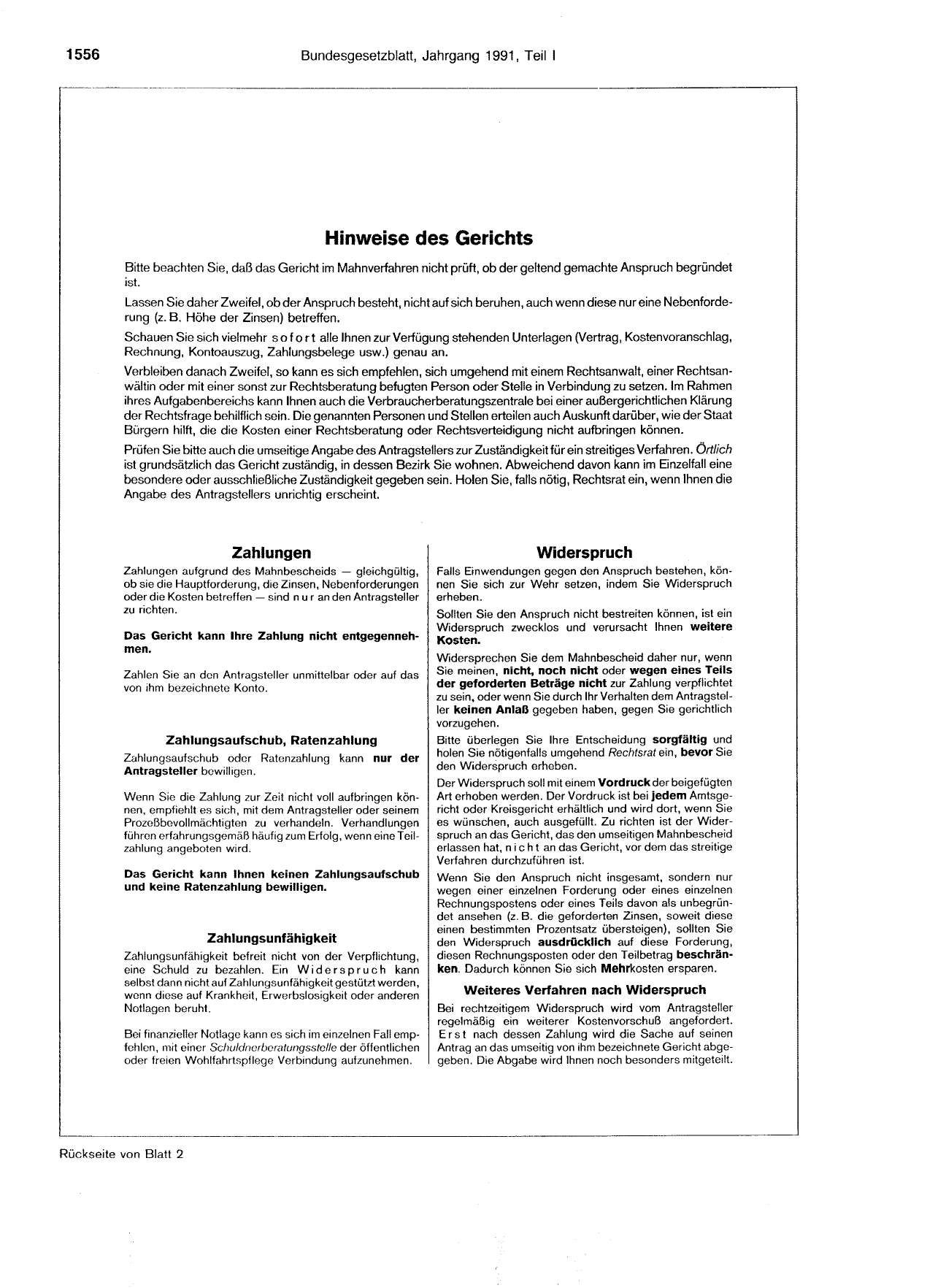 BGBl. 1991, Seite 1556 — Originalseite als Abbildung