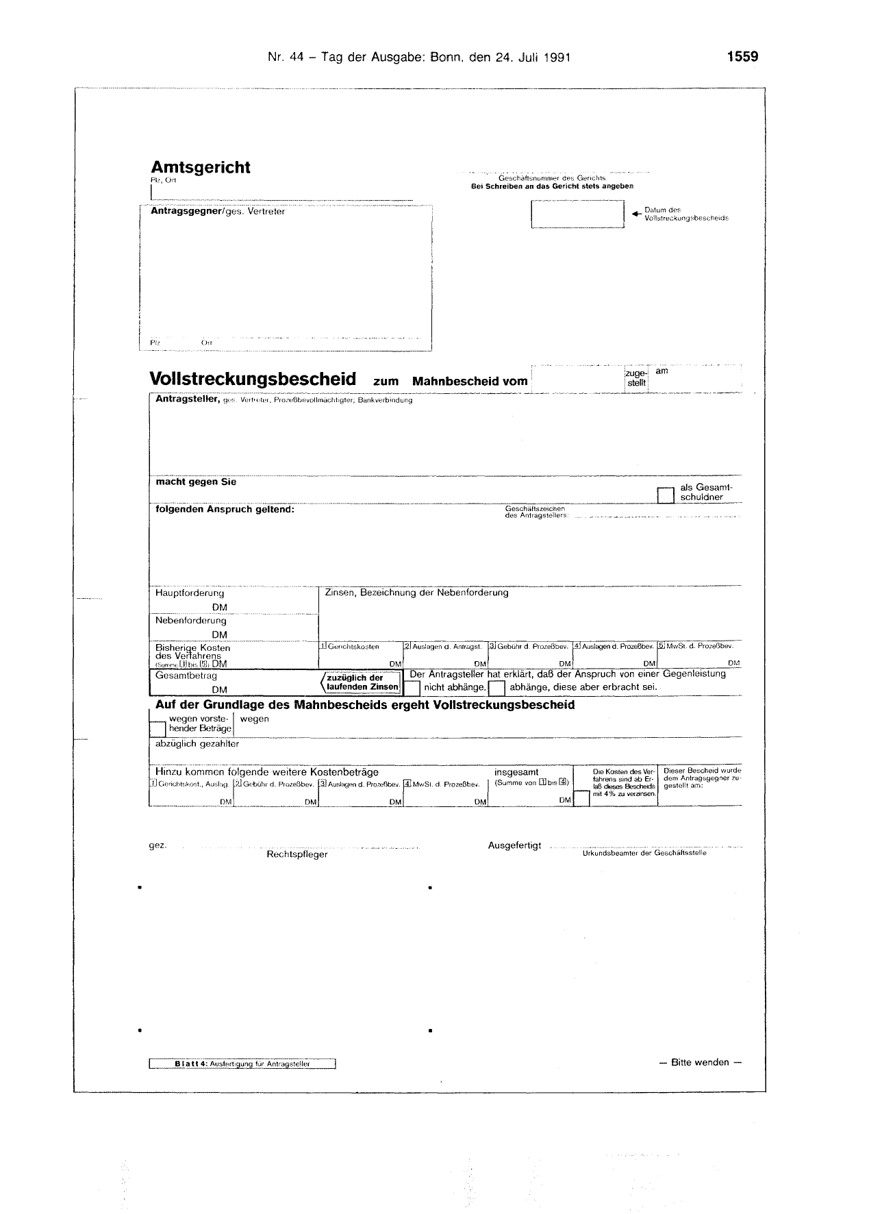 BGBl. 1991, Seite 1559 — Originalseite als Abbildung