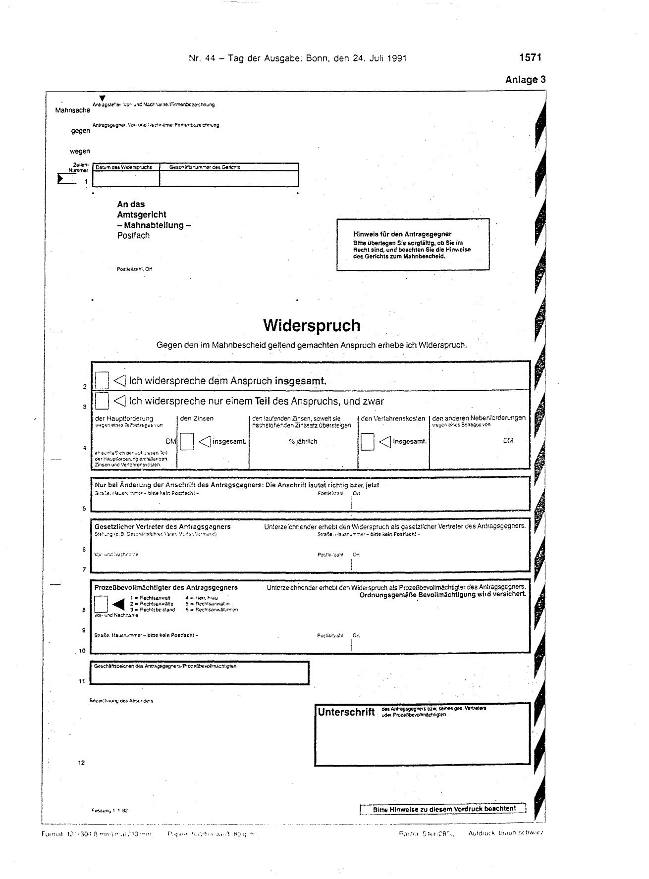 BGBl. 1991, Seite 1571 — Originalseite als Abbildung