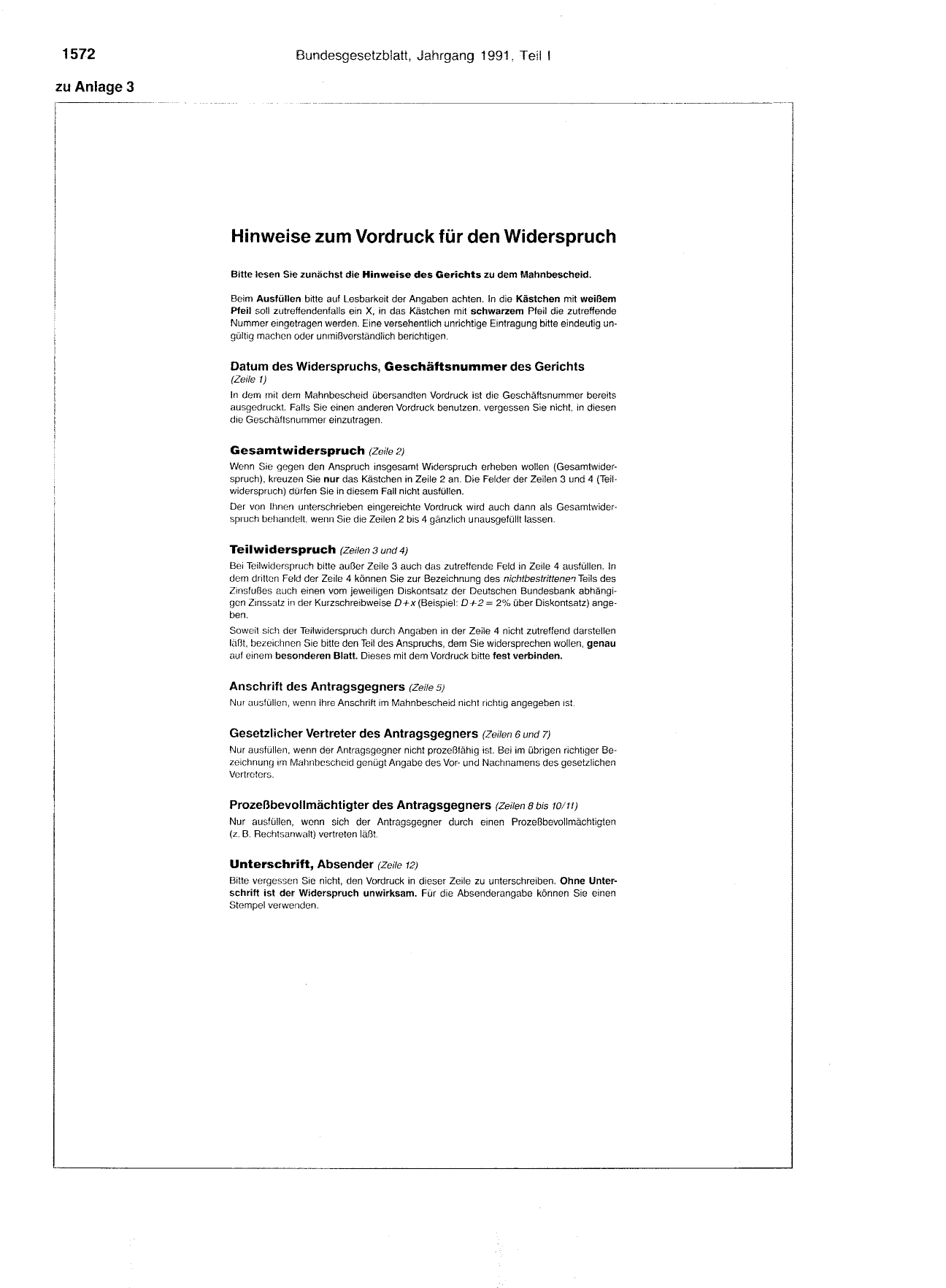 BGBl. 1991, Seite 1572 — Originalseite als Abbildung