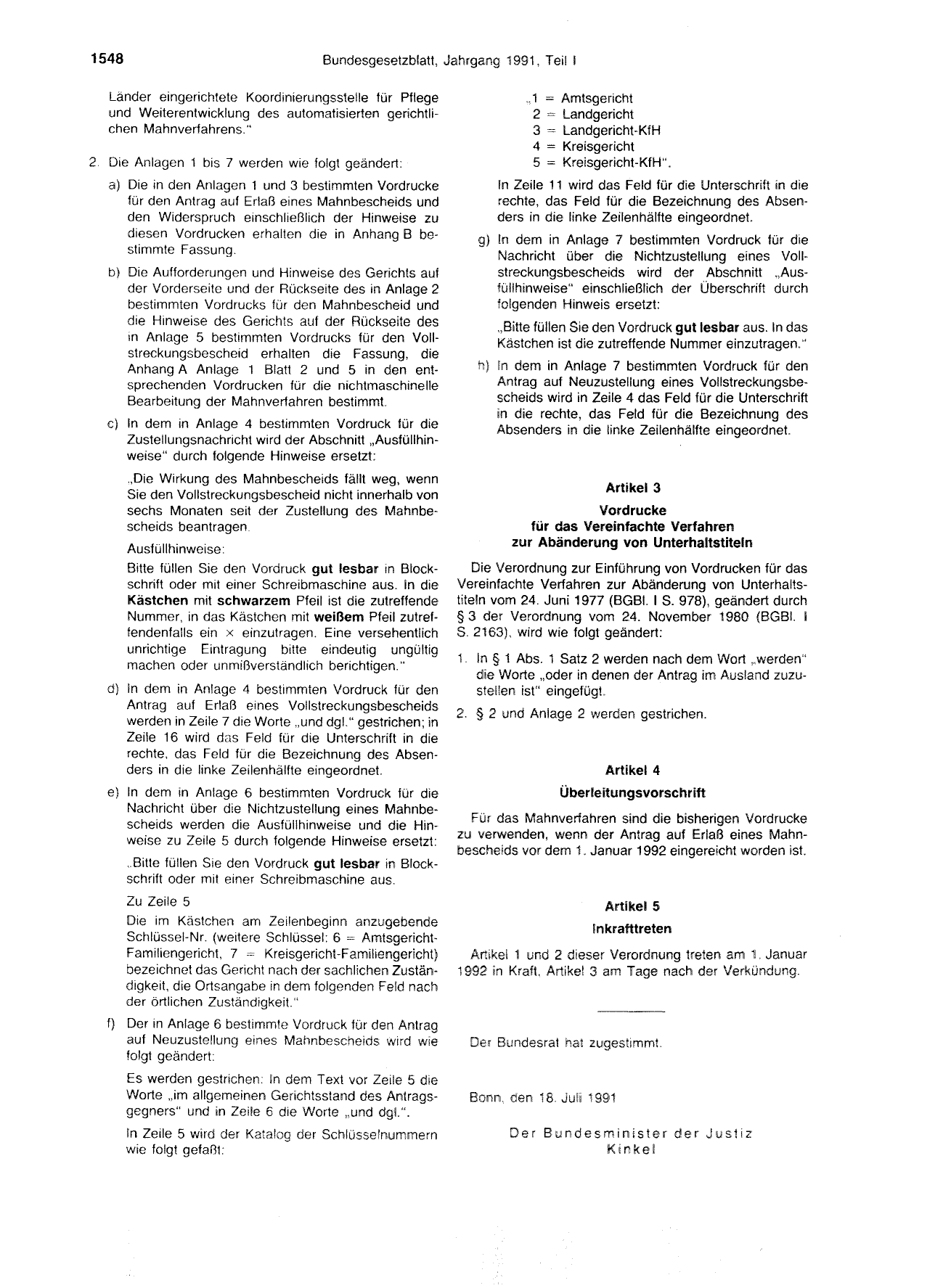 BGBl. 1991, Seite 1548 — Originalseite als Abbildung
