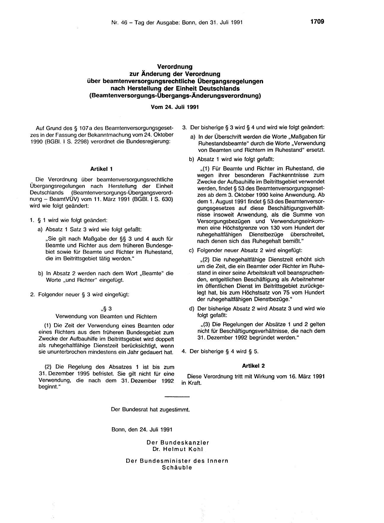 BGBl. 1991, Seite 1709 — Originalseite als Abbildung