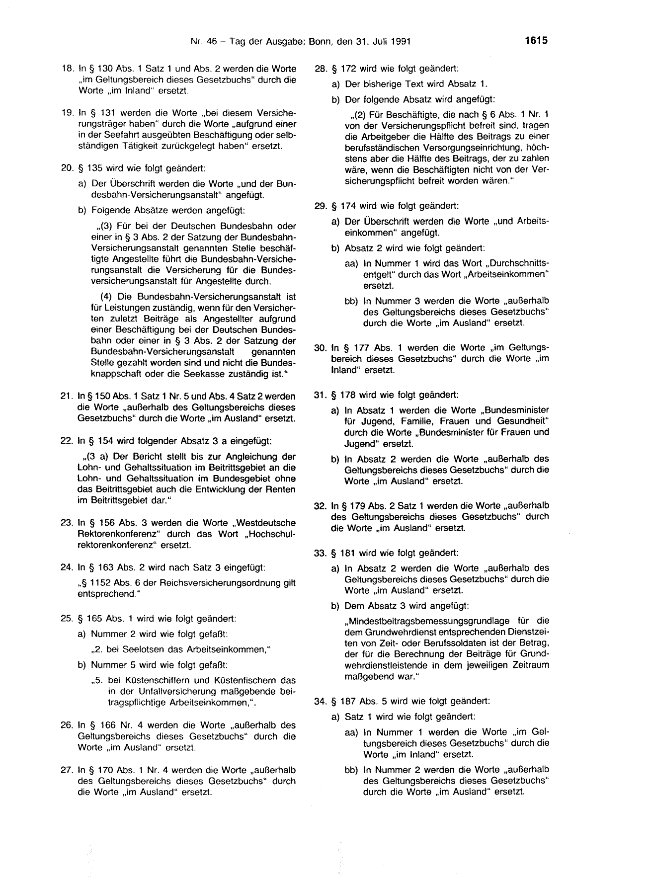 BGBl. 1991, Seite 1615 — Originalseite als Abbildung