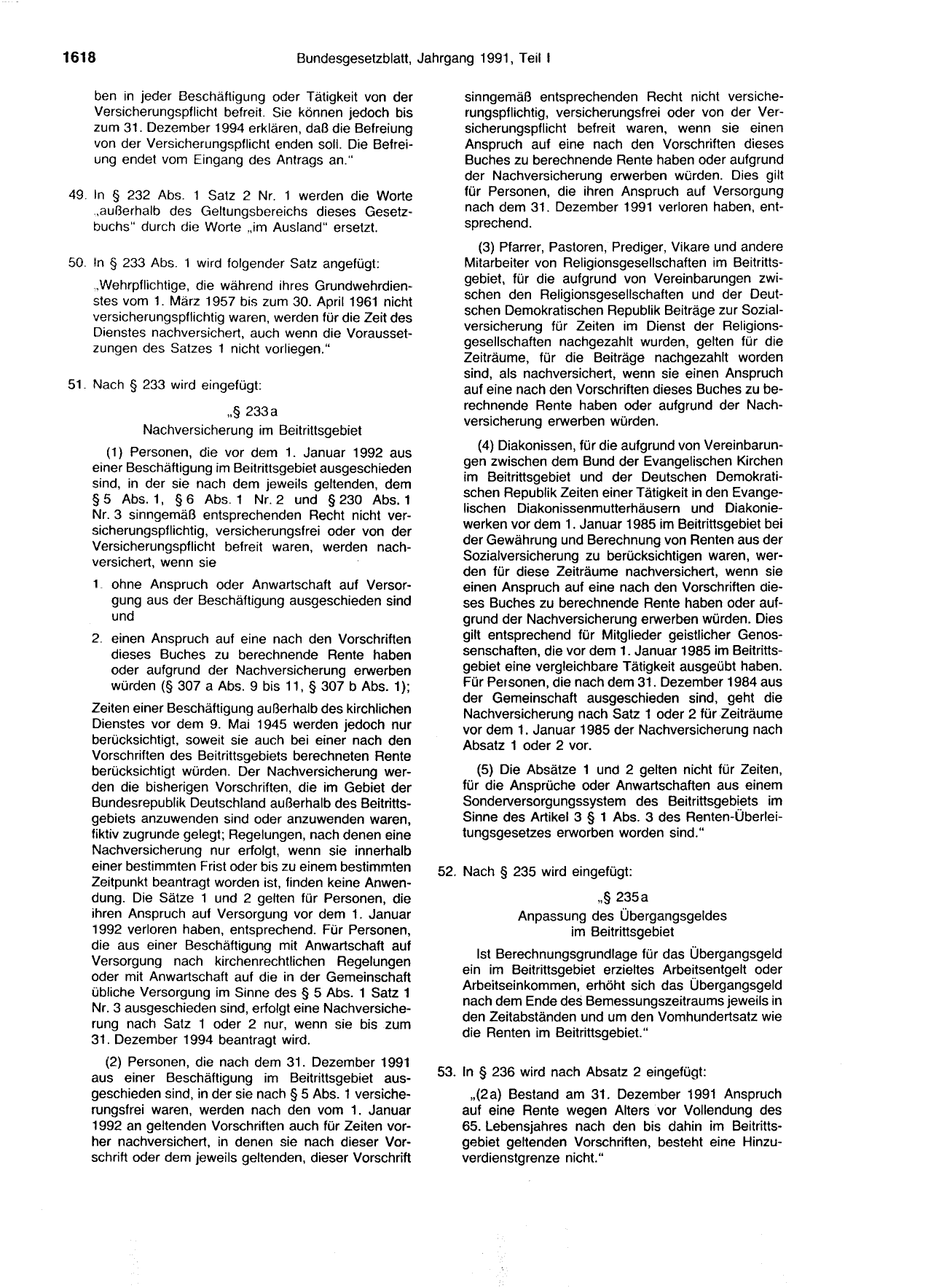 BGBl. 1991, Seite 1618 — Originalseite als Abbildung