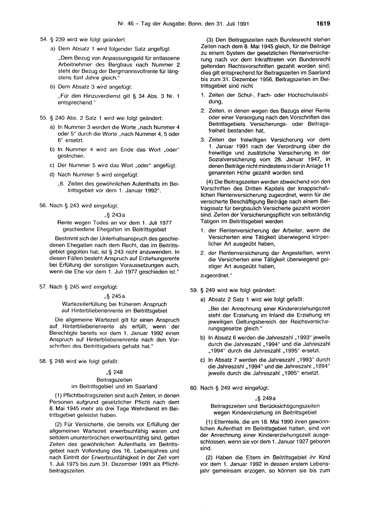 BGBl. 1991, Seite 1619 — Originalseite als Abbildung