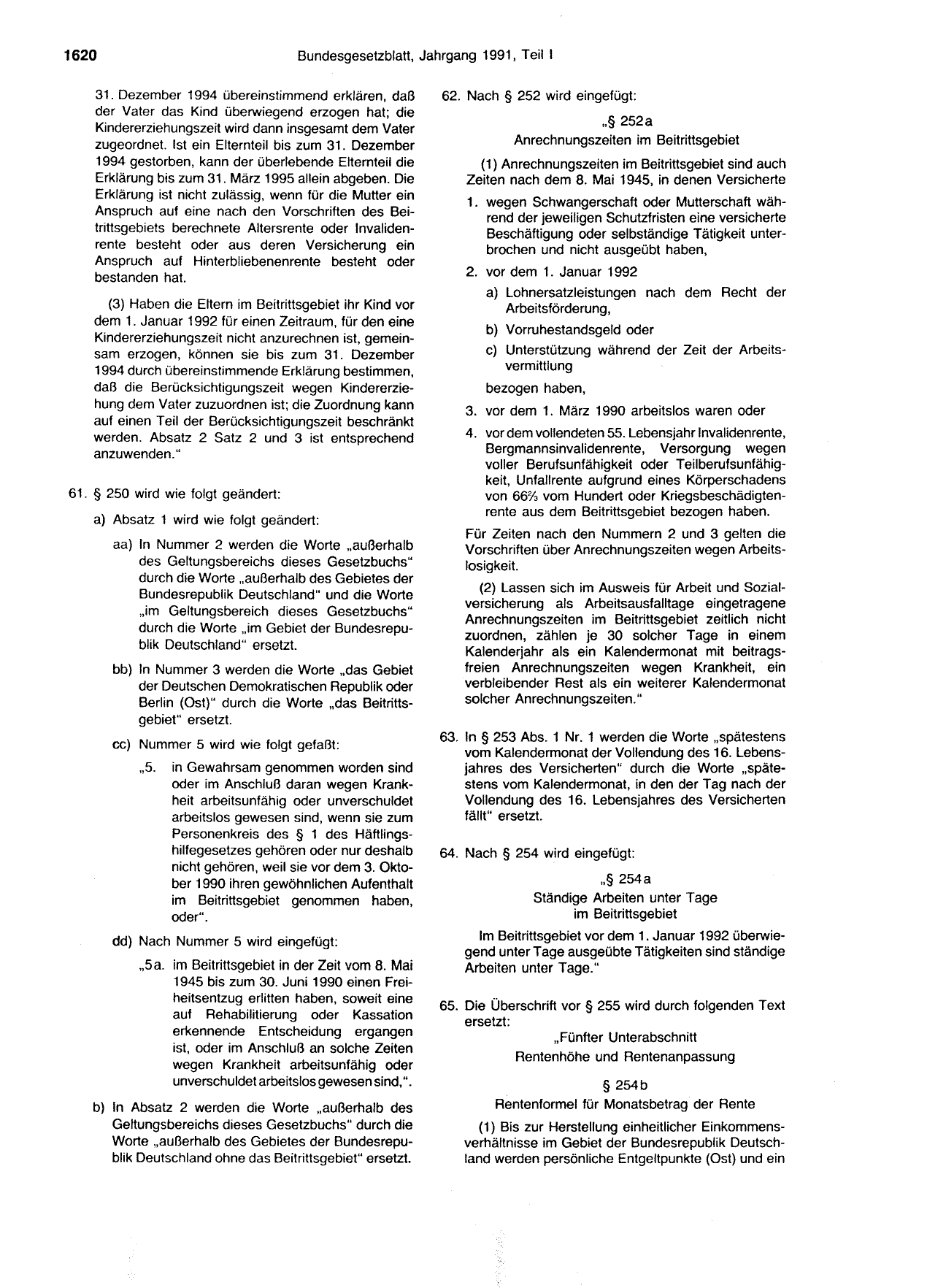 BGBl. 1991, Seite 1620 — Originalseite als Abbildung