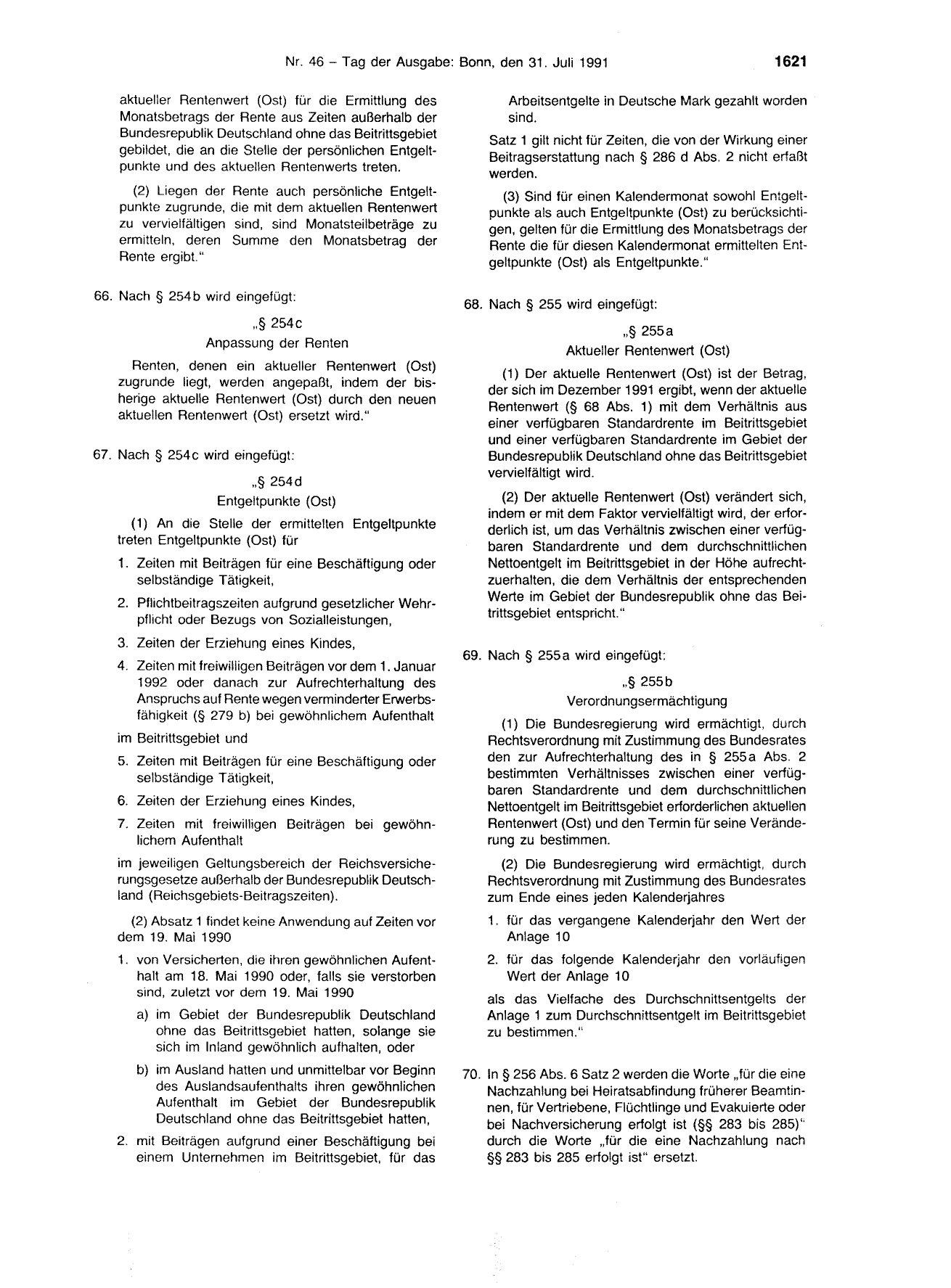 BGBl. 1991, Seite 1621 — Originalseite als Abbildung