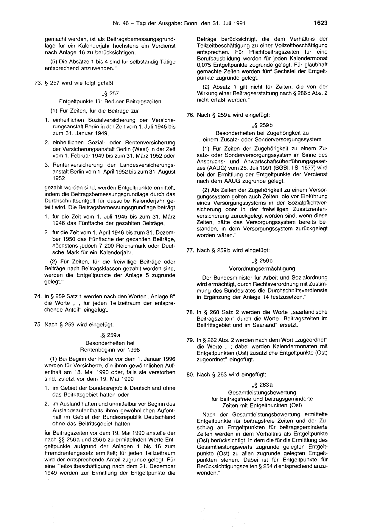 BGBl. 1991, Seite 1623 — Originalseite als Abbildung