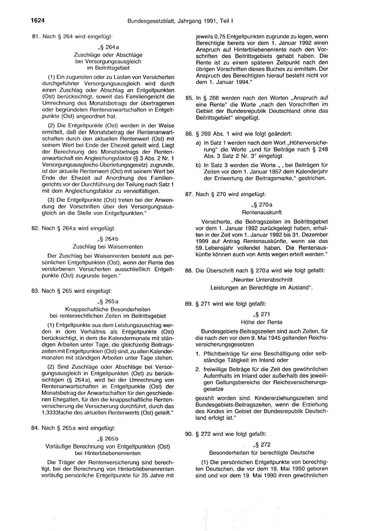 BGBl. 1991, Seite 1624 — Originalseite als Abbildung