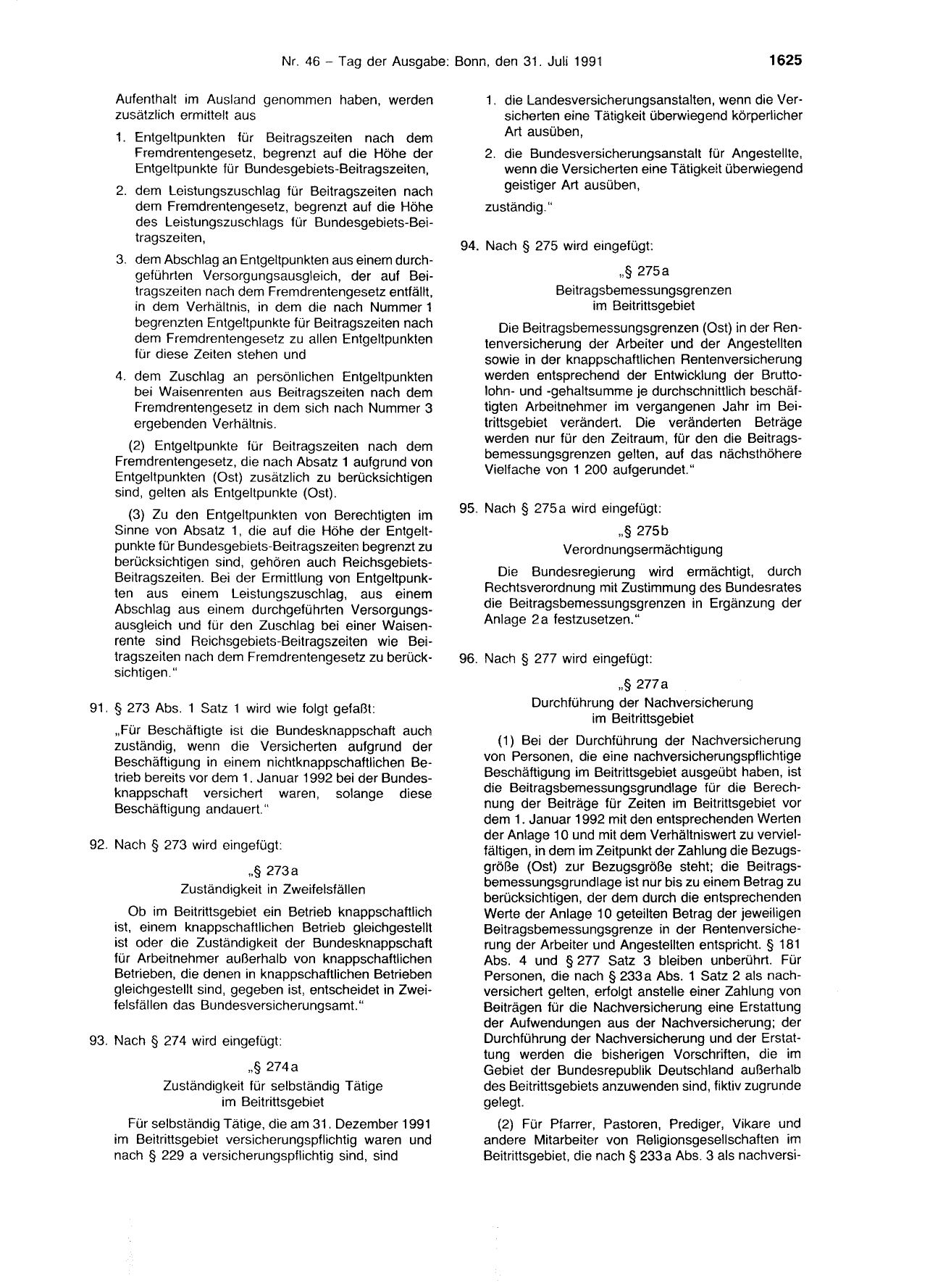 BGBl. 1991, Seite 1625 — Originalseite als Abbildung