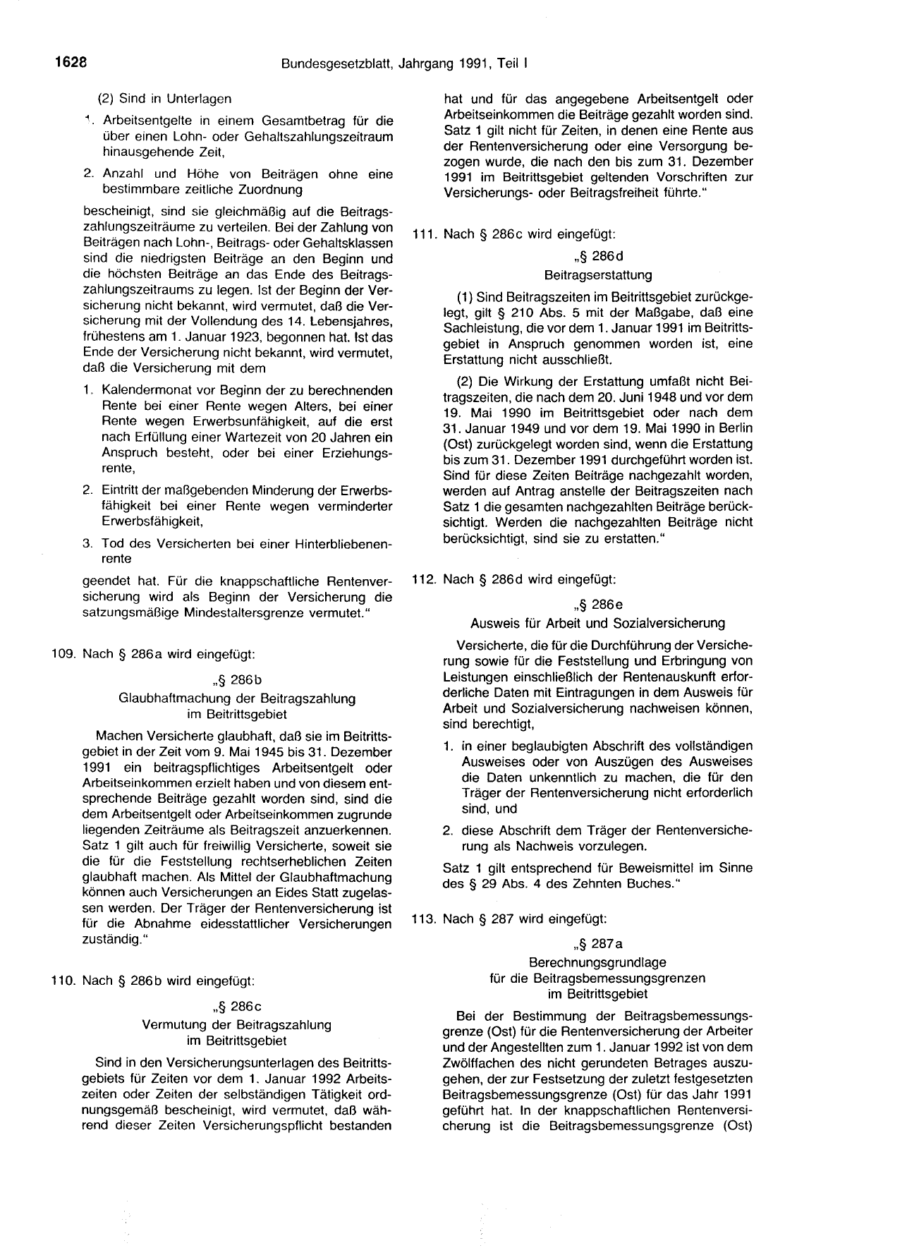 BGBl. 1991, Seite 1628 — Originalseite als Abbildung