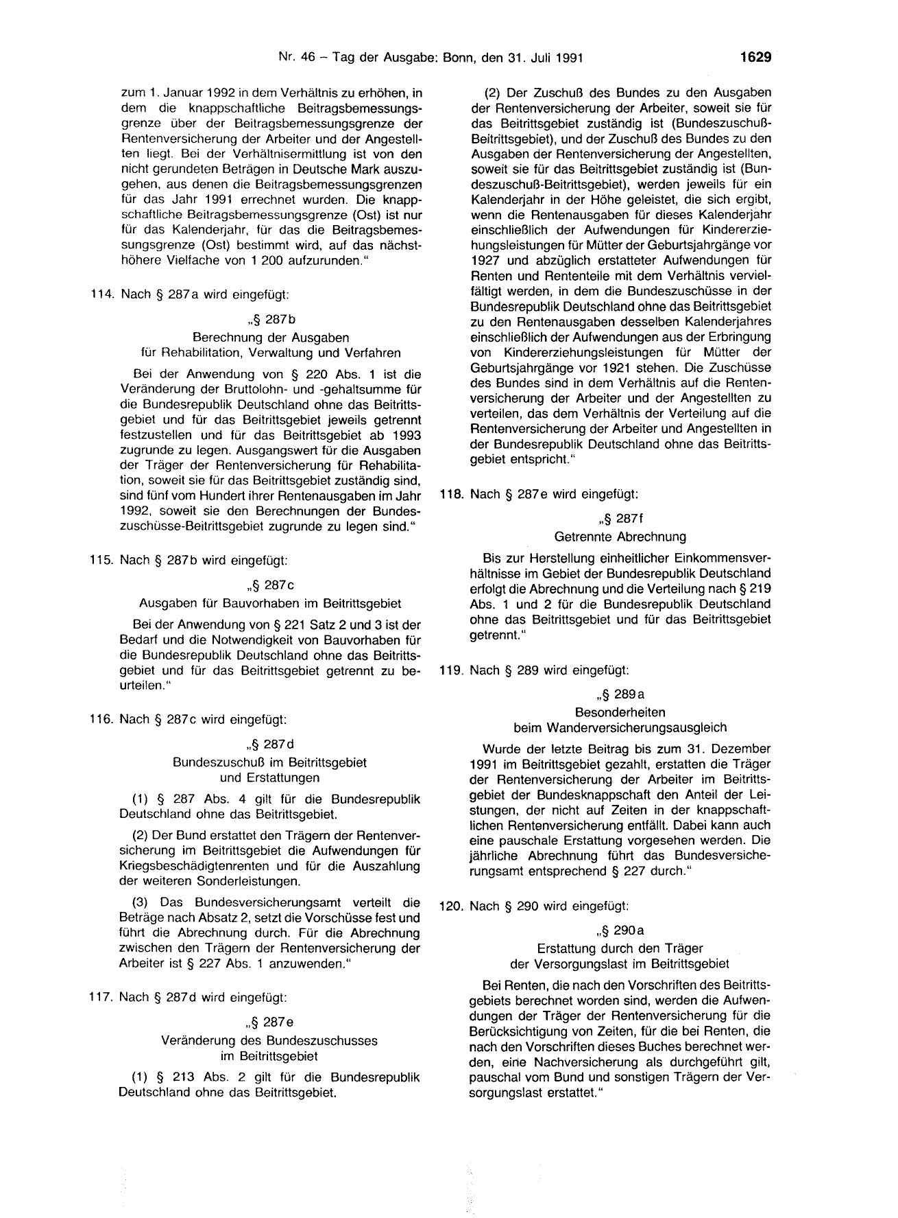 BGBl. 1991, Seite 1629 — Originalseite als Abbildung