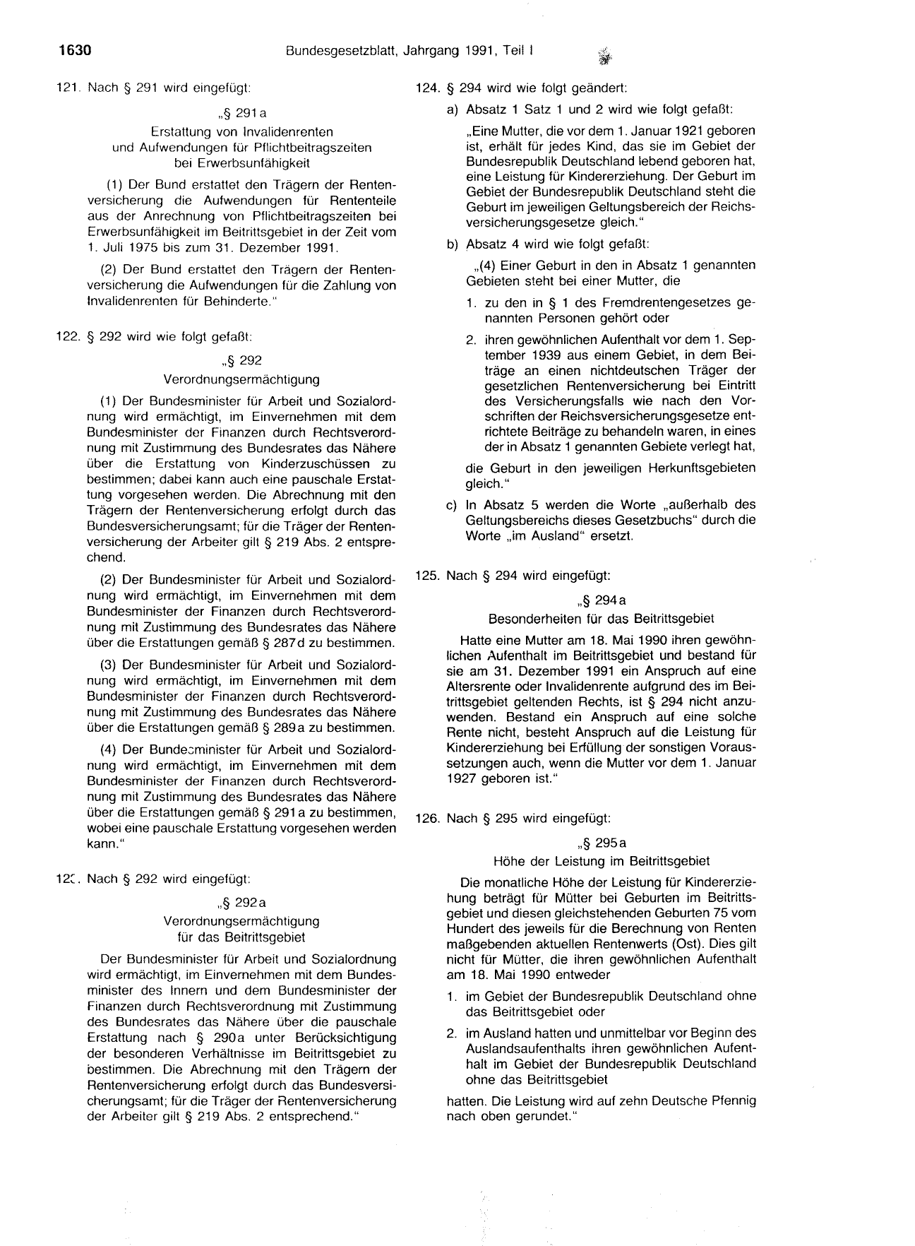 BGBl. 1991, Seite 1630 — Originalseite als Abbildung