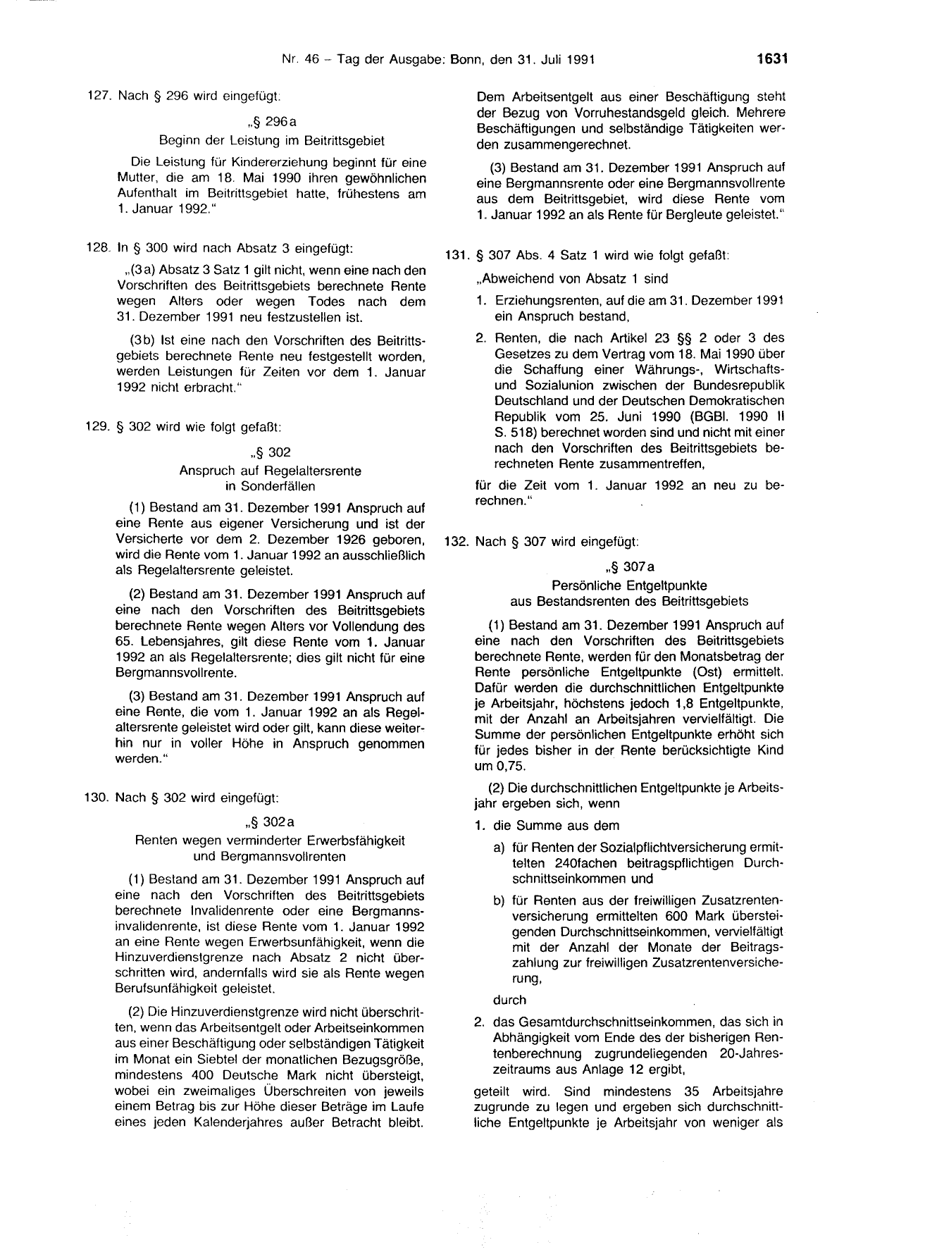 BGBl. 1991, Seite 1631 — Originalseite als Abbildung