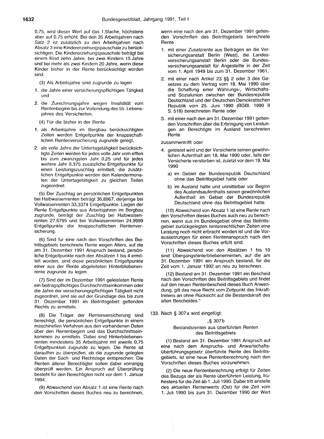 BGBl. 1991, Seite 1632 — Originalseite als Abbildung