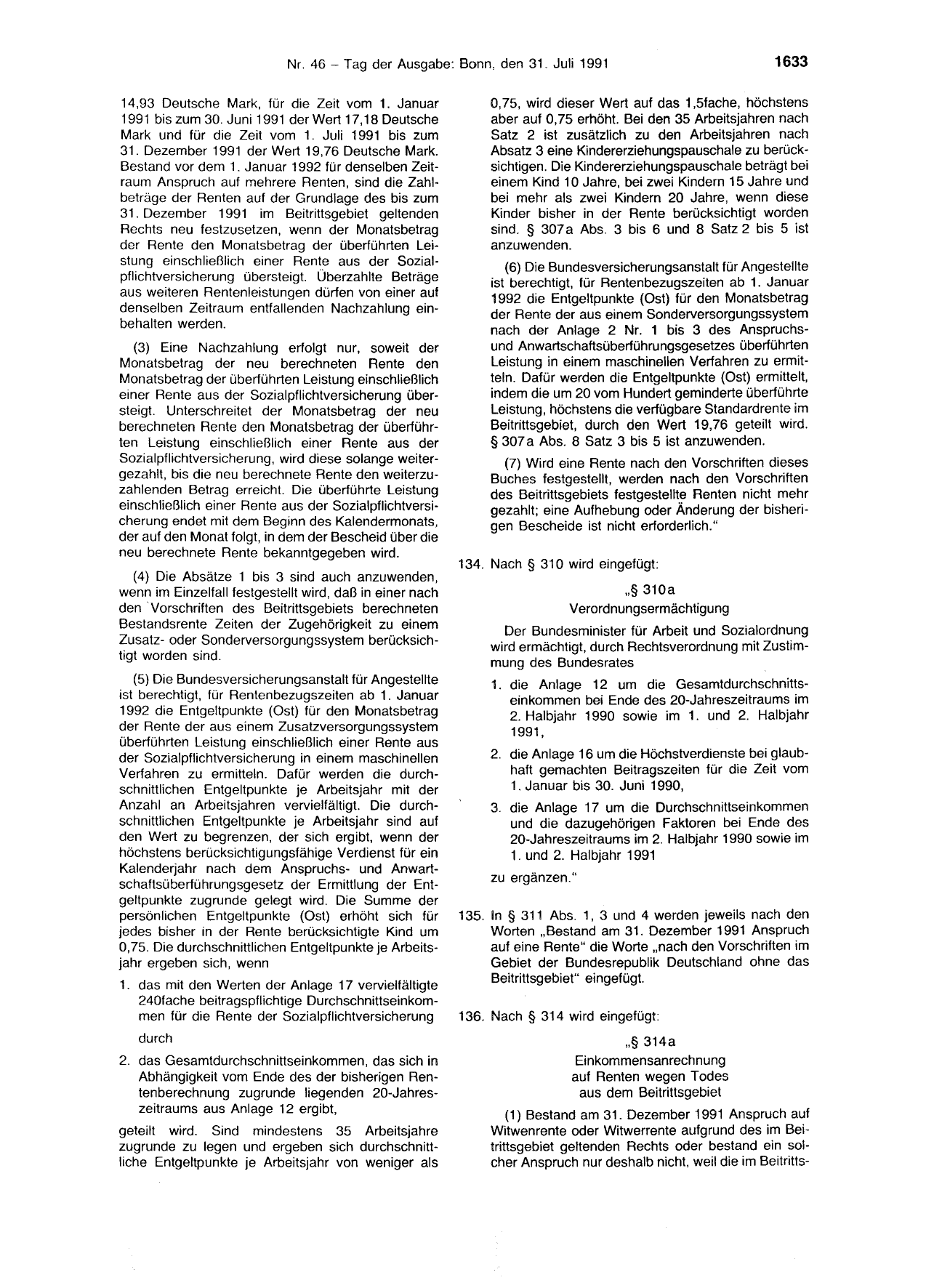 BGBl. 1991, Seite 1633 — Originalseite als Abbildung