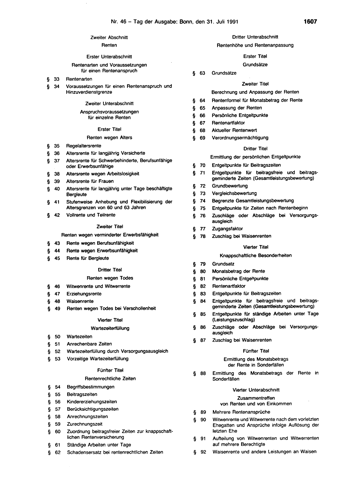 BGBl. 1991, Seite 1607 — Originalseite als Abbildung