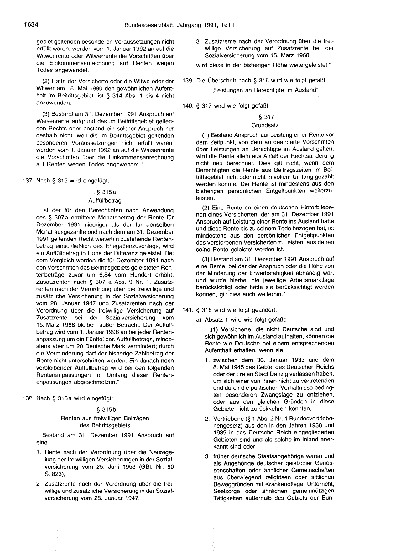 BGBl. 1991, Seite 1634 — Originalseite als Abbildung