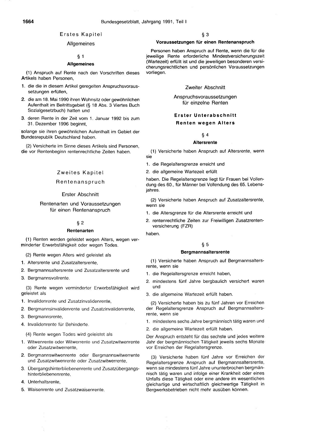 BGBl. 1991, Seite 1664 — Originalseite als Abbildung