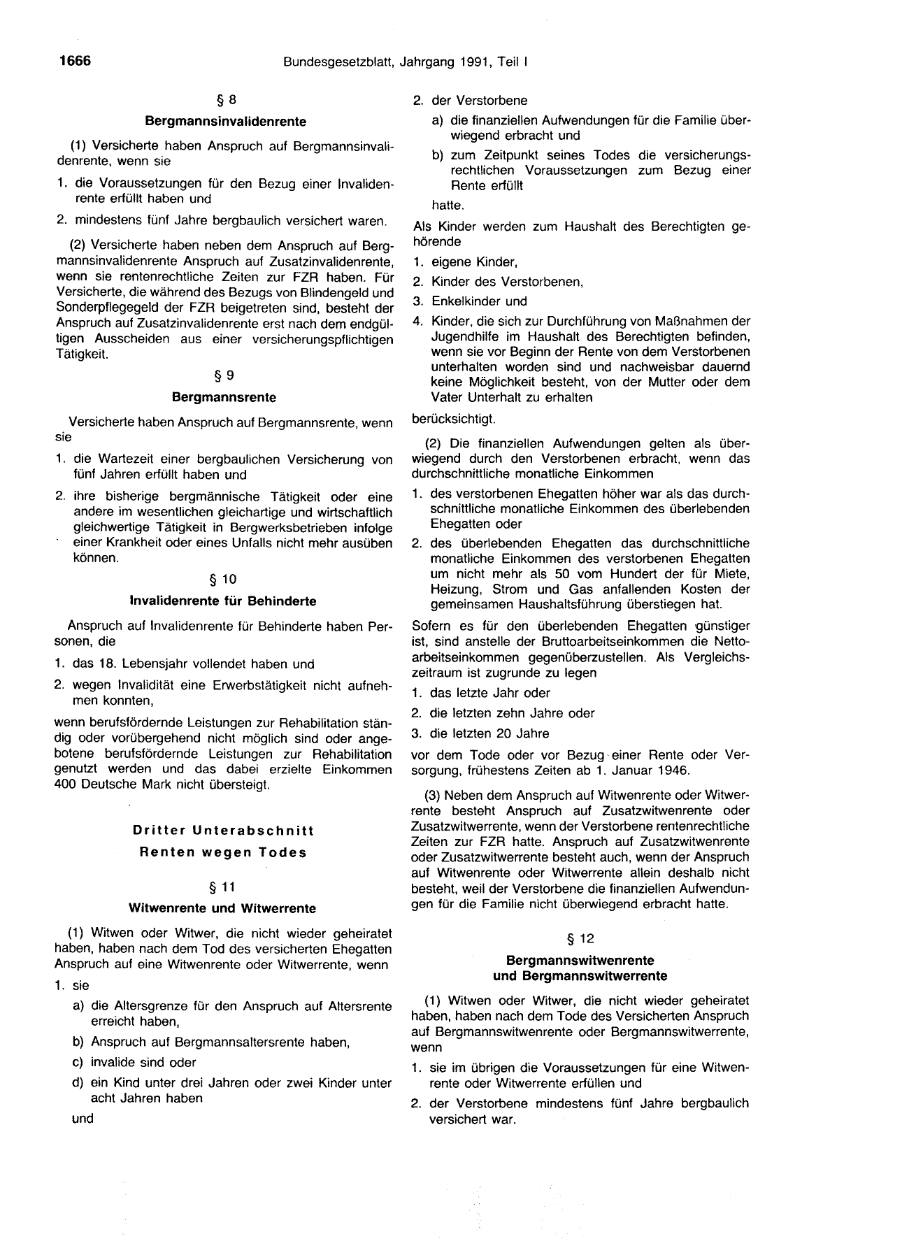 BGBl. 1991, Seite 1666 — Originalseite als Abbildung