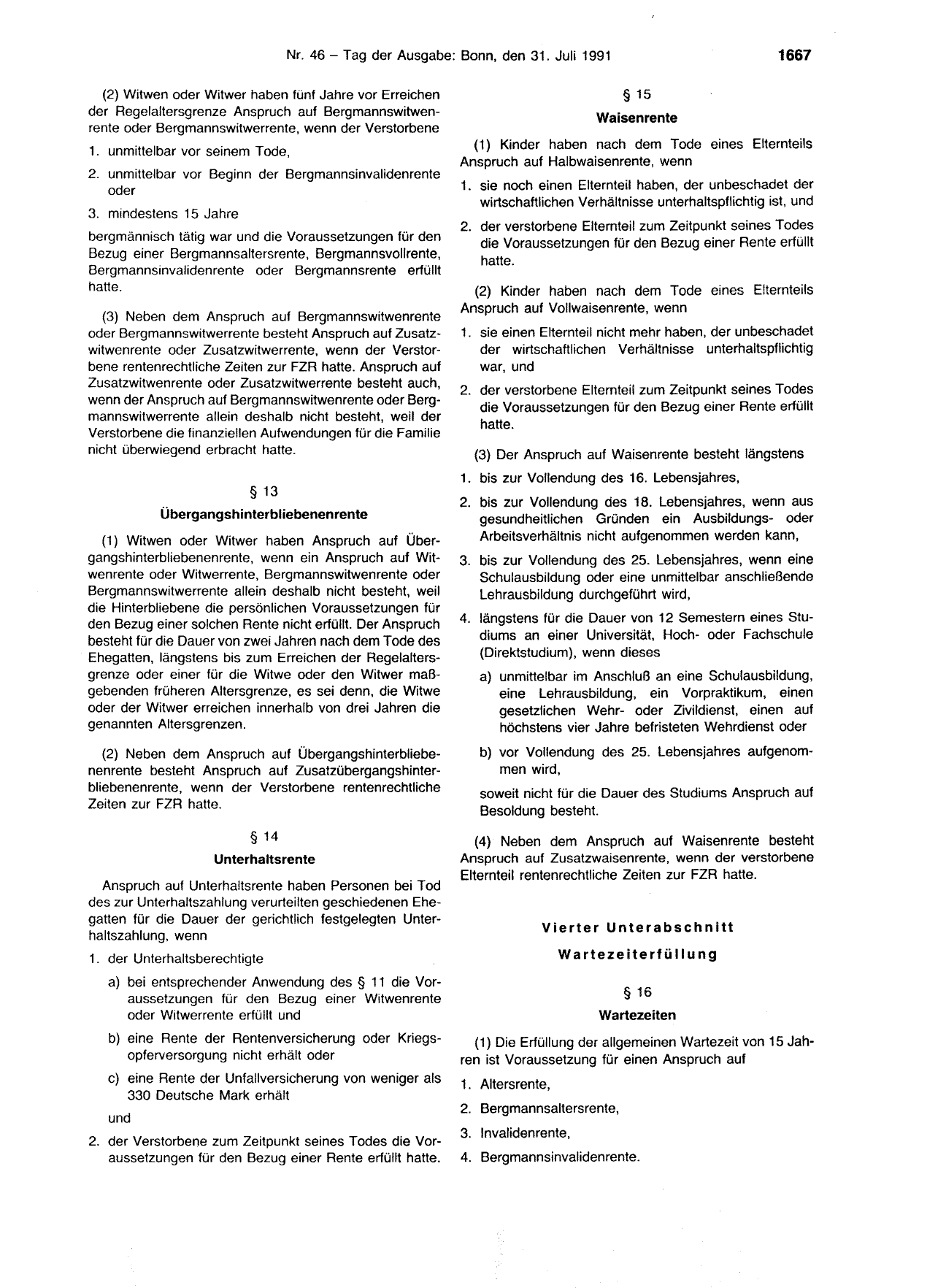 BGBl. 1991, Seite 1667 — Originalseite als Abbildung
