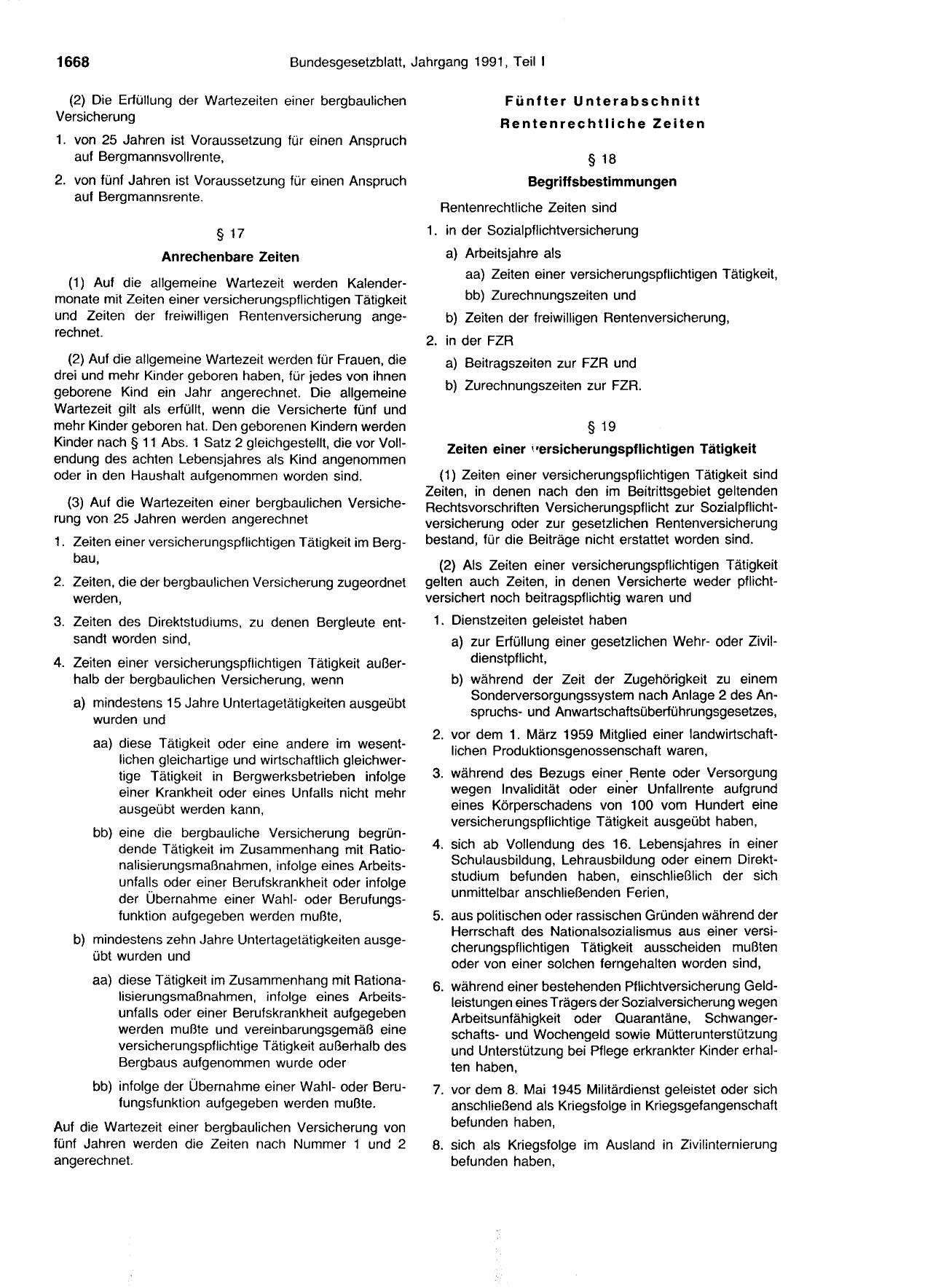 BGBl. 1991, Seite 1668 — Originalseite als Abbildung