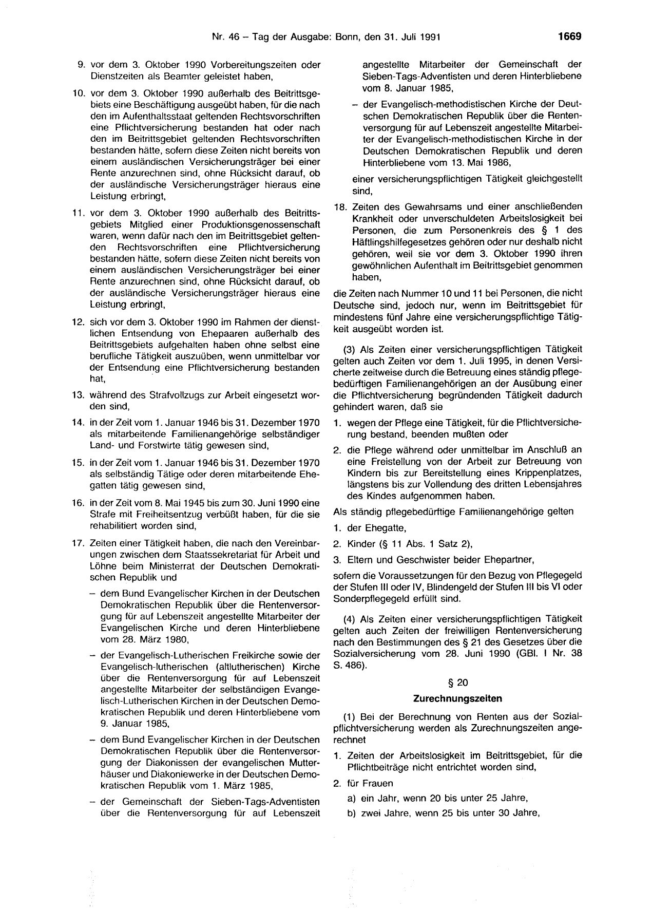 BGBl. 1991, Seite 1669 — Originalseite als Abbildung