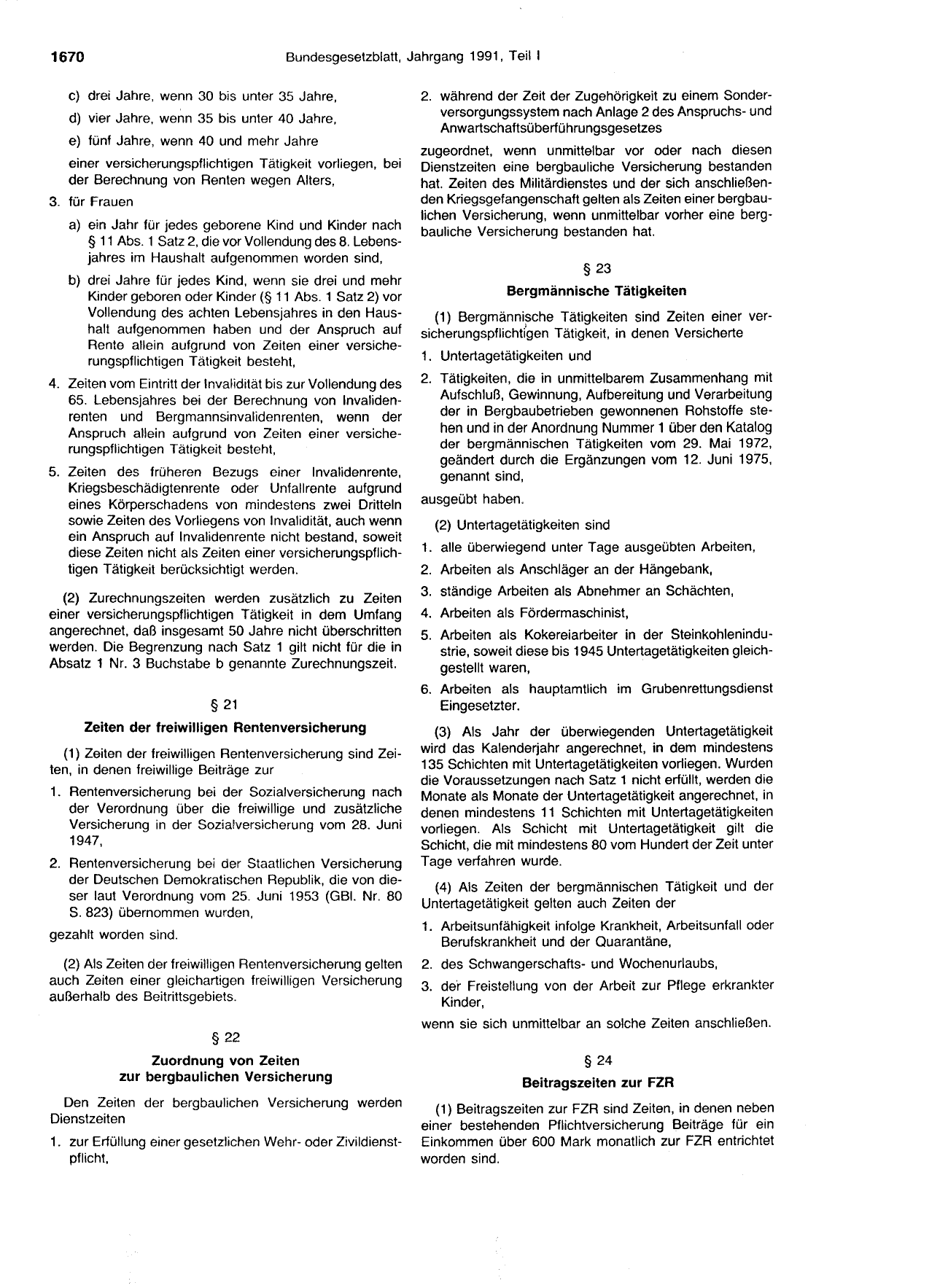 BGBl. 1991, Seite 1670 — Originalseite als Abbildung