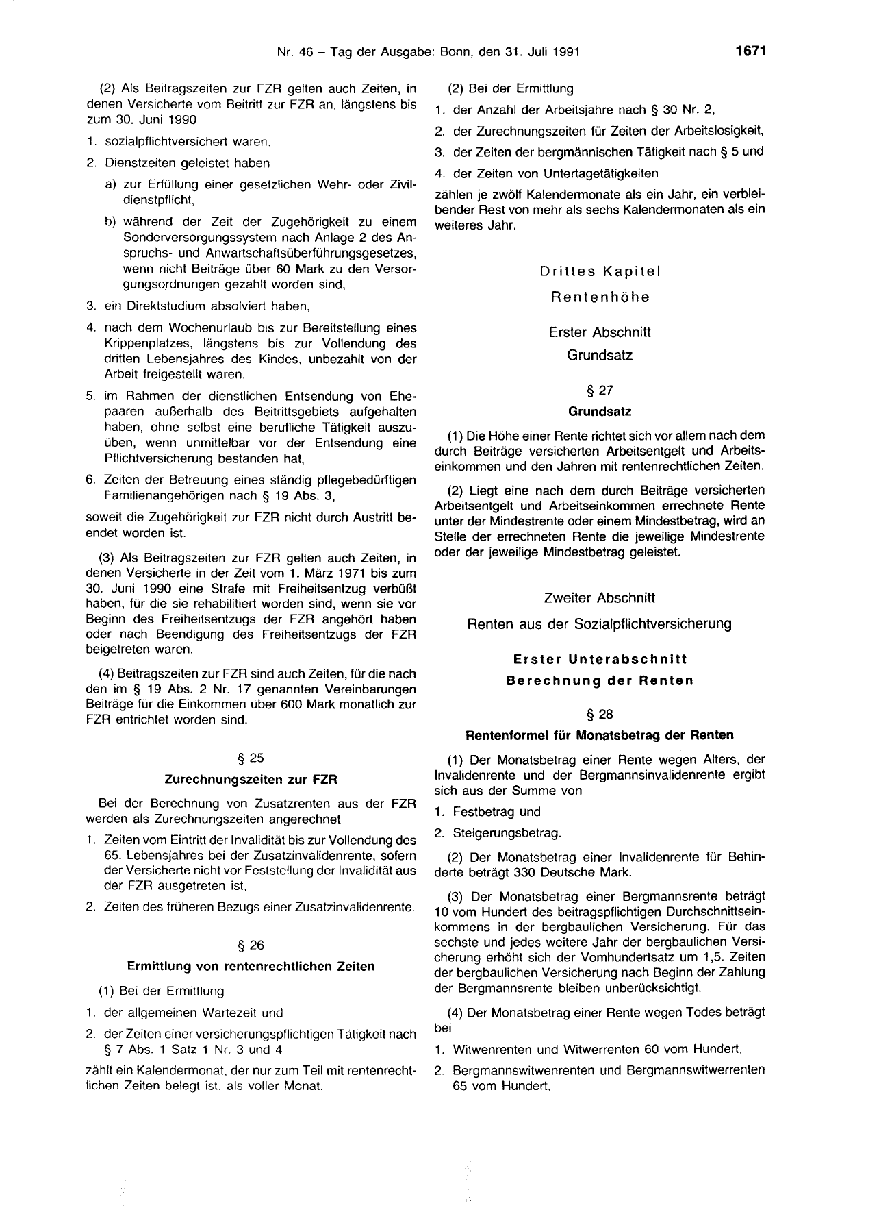 BGBl. 1991, Seite 1671 — Originalseite als Abbildung