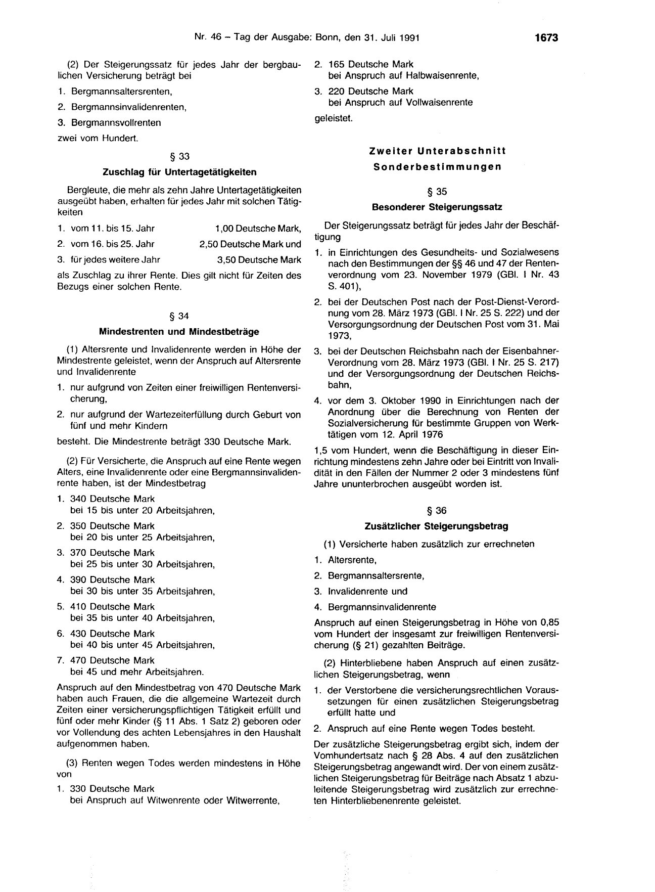 BGBl. 1991, Seite 1673 — Originalseite als Abbildung