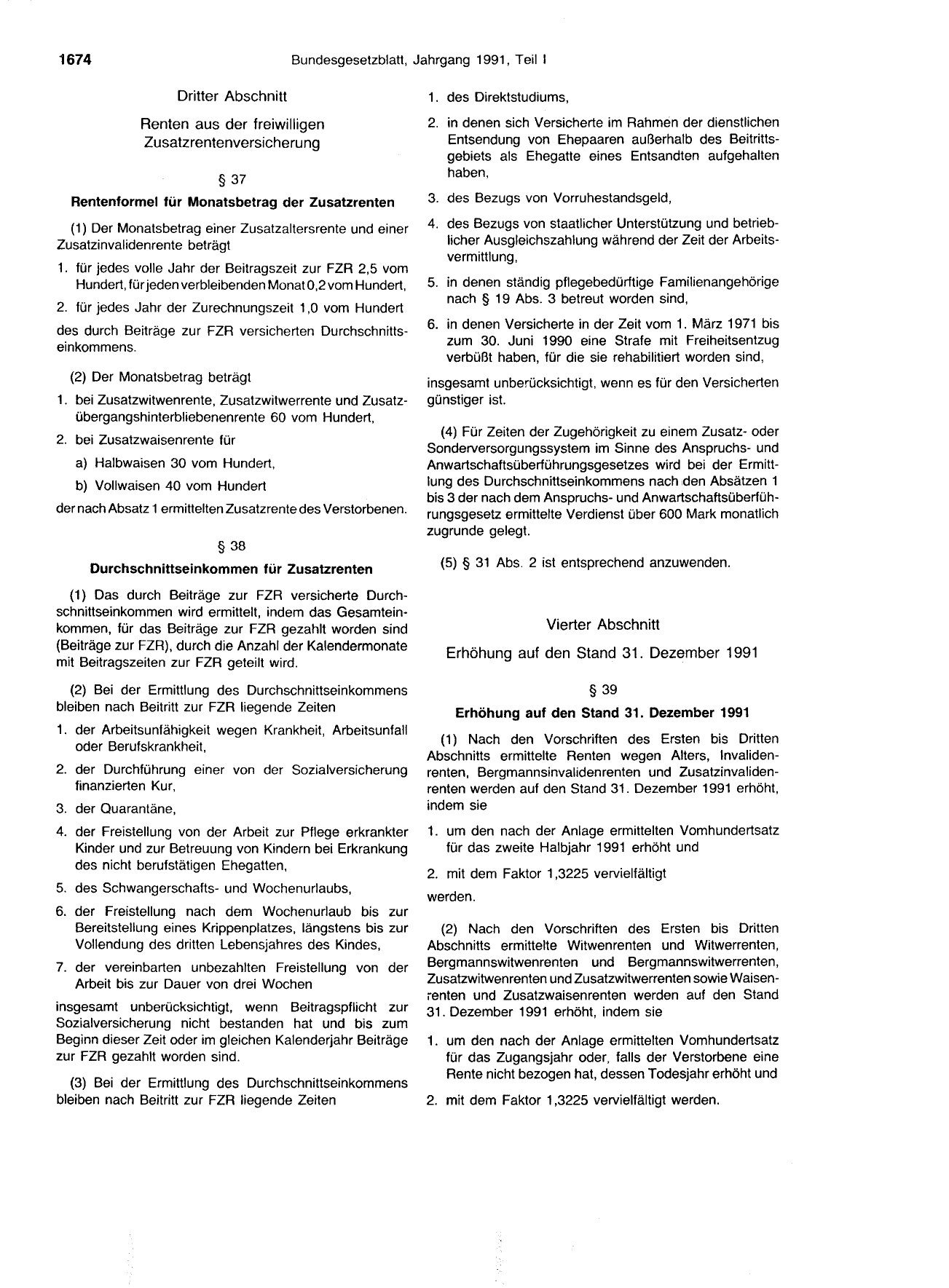 BGBl. 1991, Seite 1674 — Originalseite als Abbildung