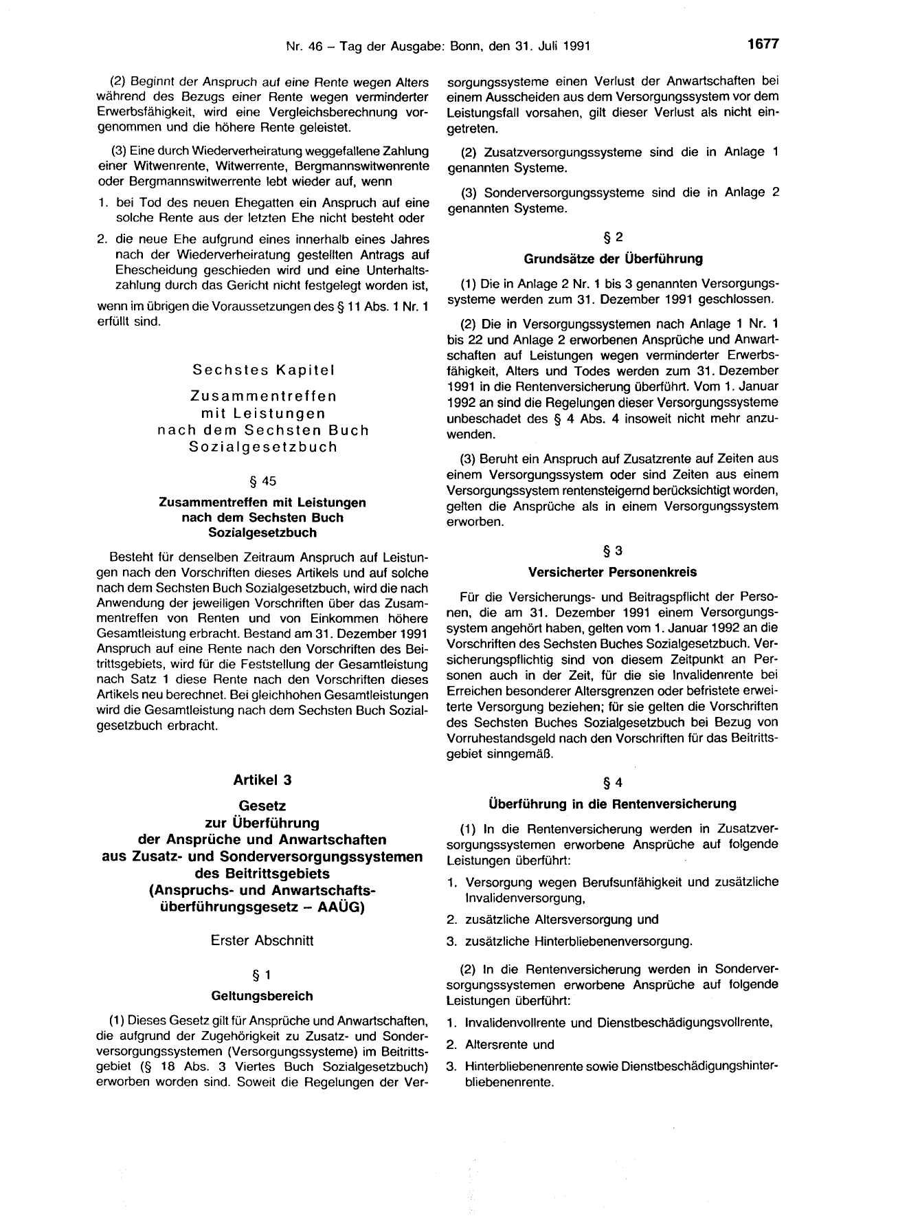 BGBl. 1991, Seite 1677 — Originalseite als Abbildung