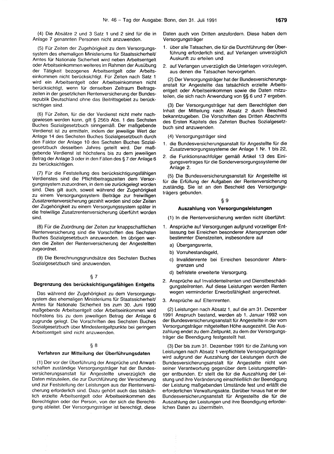 BGBl. 1991, Seite 1679 — Originalseite als Abbildung