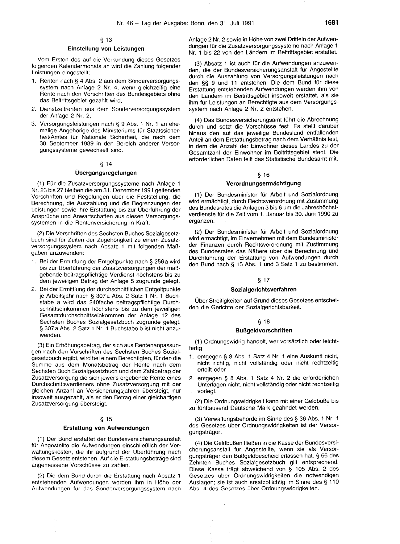 BGBl. 1991, Seite 1681 — Originalseite als Abbildung