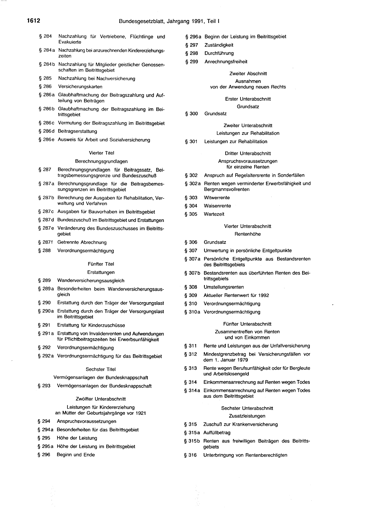 BGBl. 1991, Seite 1612 — Originalseite als Abbildung