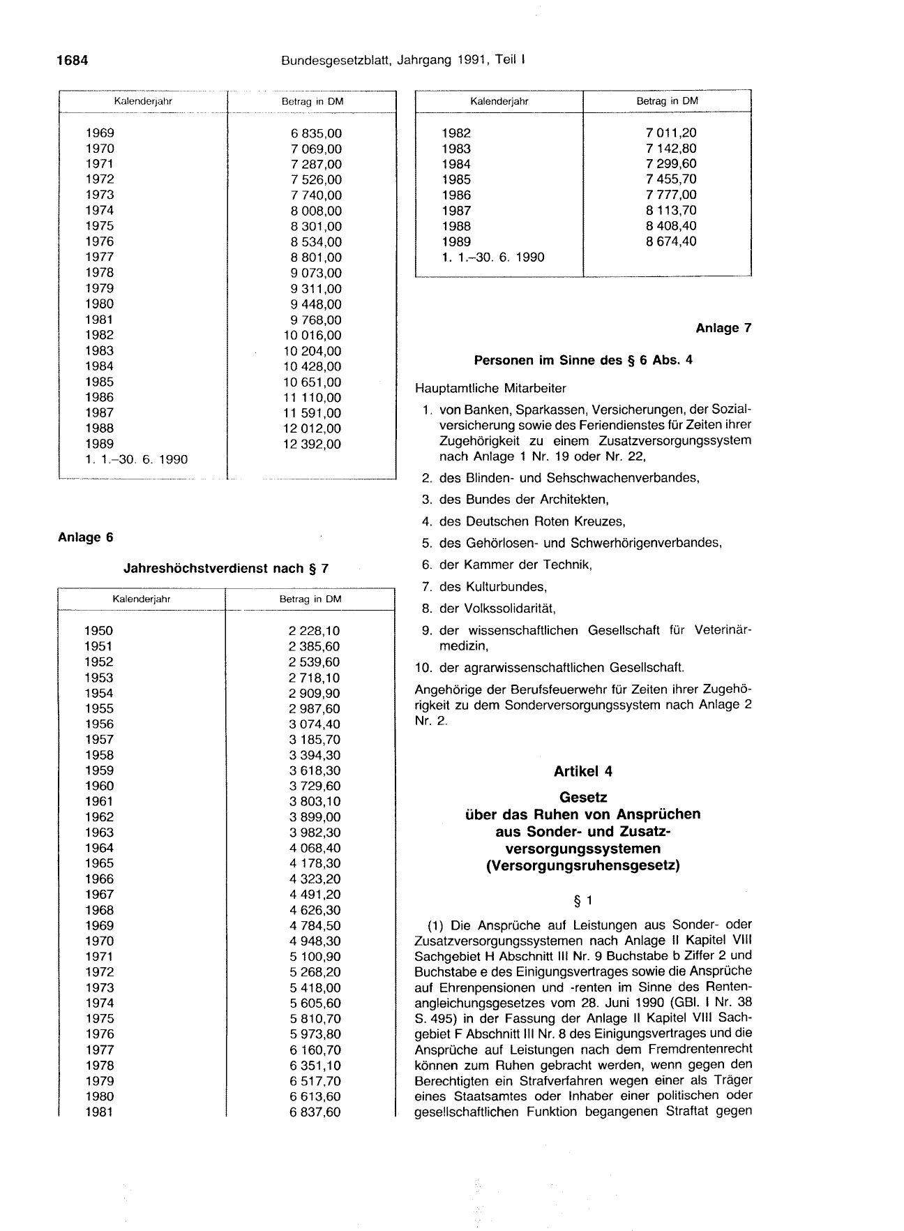 BGBl. 1991, Seite 1684 — Originalseite als Abbildung