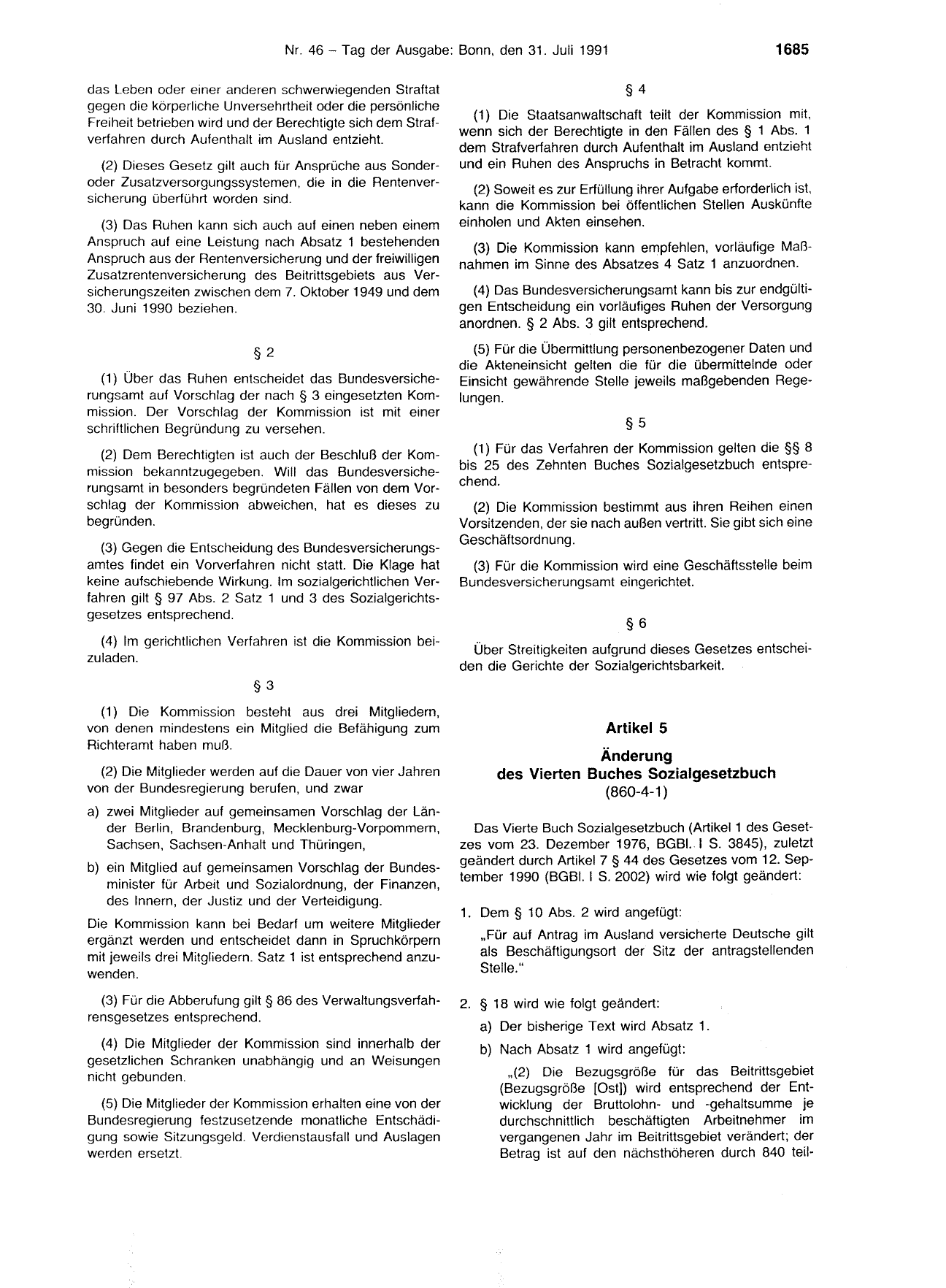 BGBl. 1991, Seite 1685 — Originalseite als Abbildung
